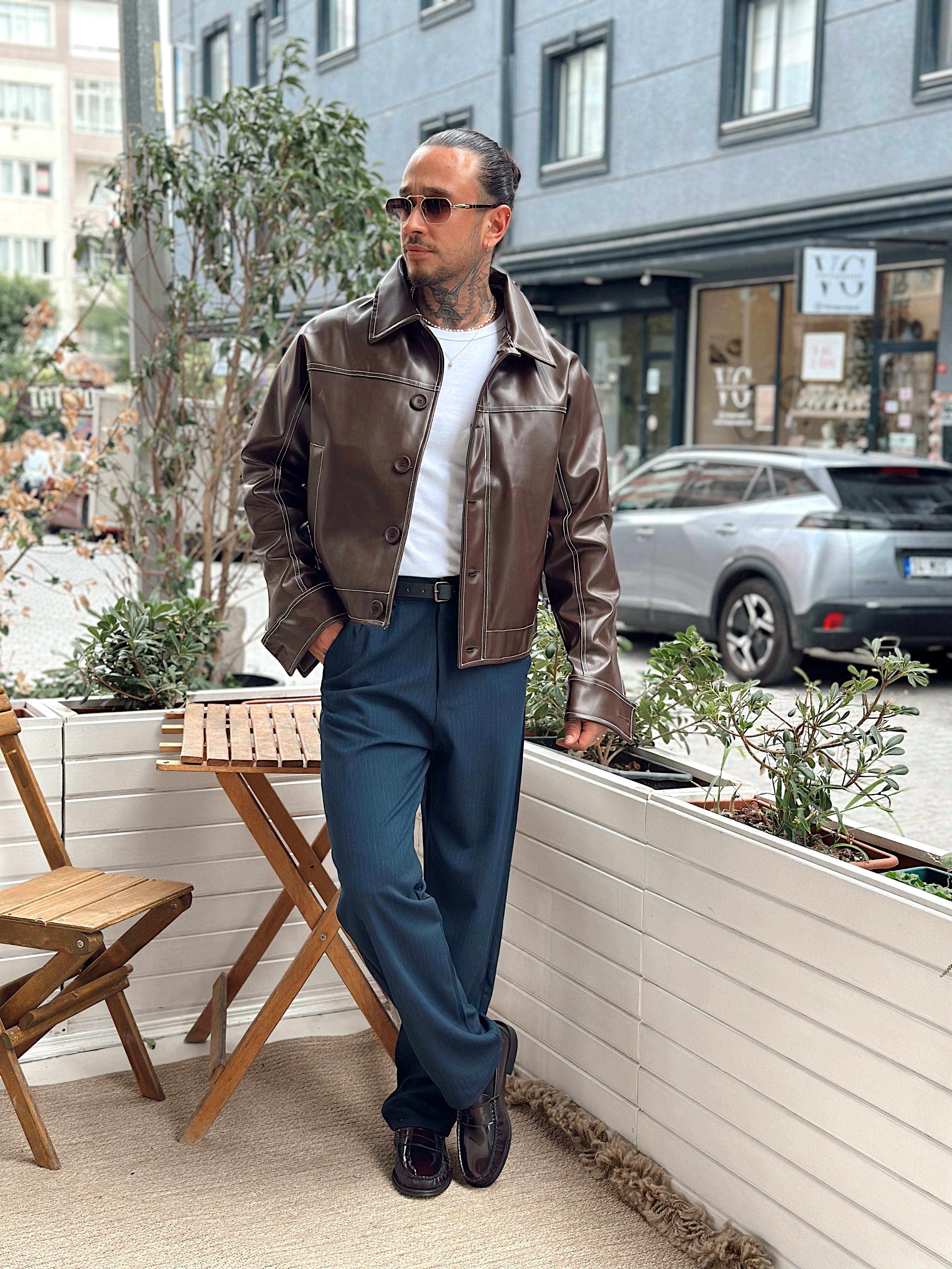 MC4017 - Giesto Retro Deri Ceket kahve