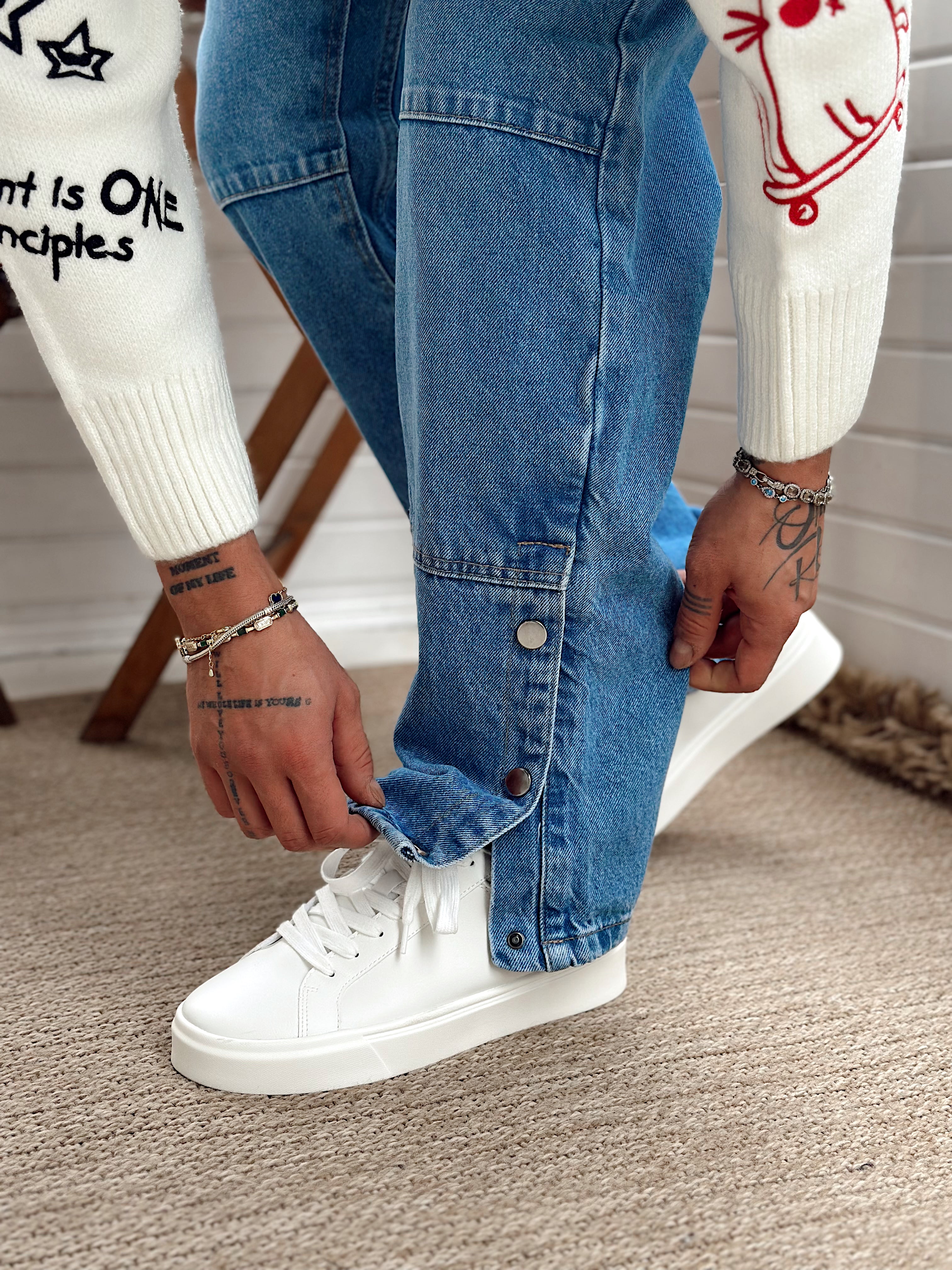 MP4096 - Paçası ÇıtÇıt Detaylı Regular Kot Pantolon mavi