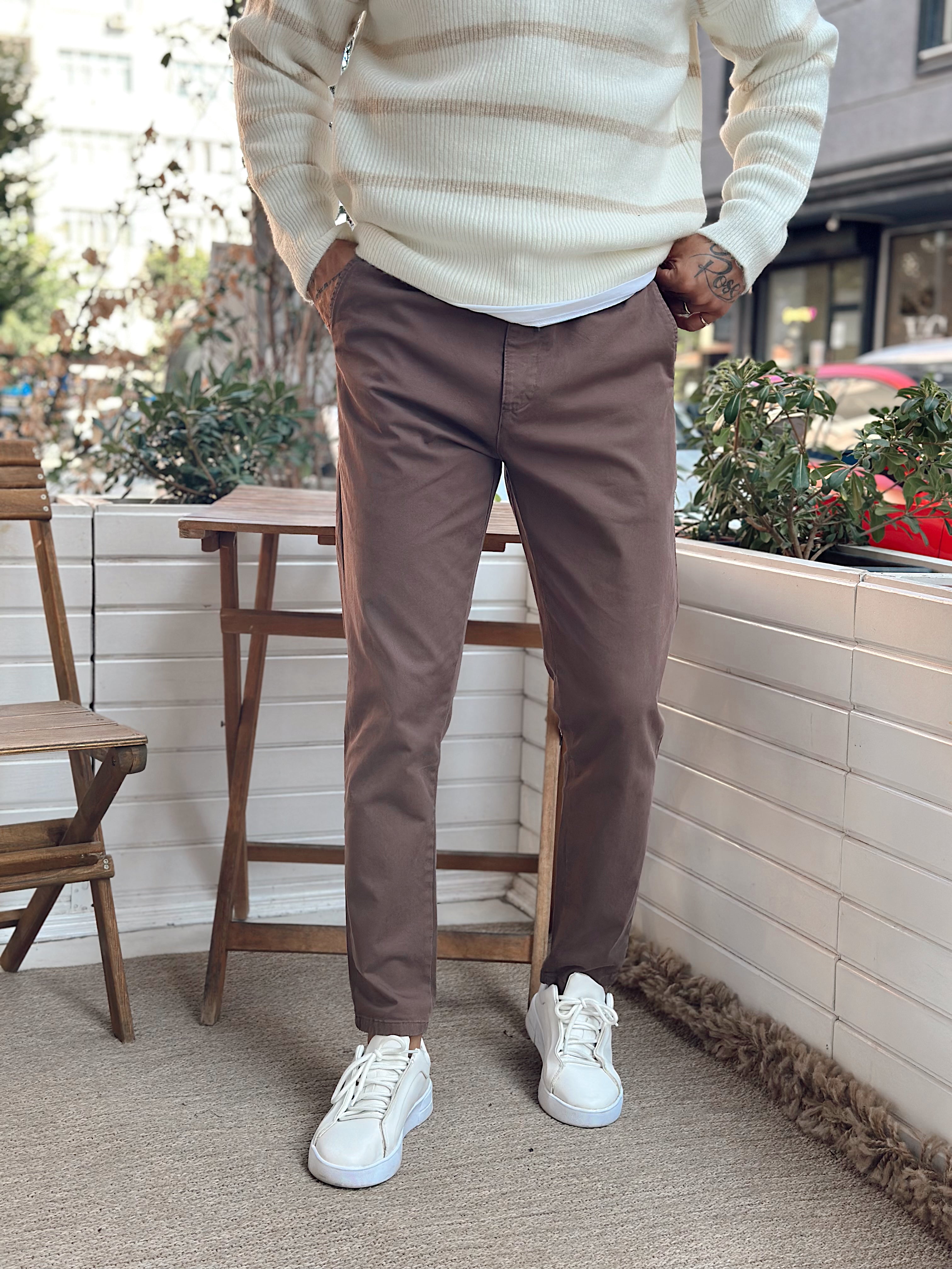 MP4048 - İtalyan Kesim Beli İpli Gabardin Pantolon Kahve