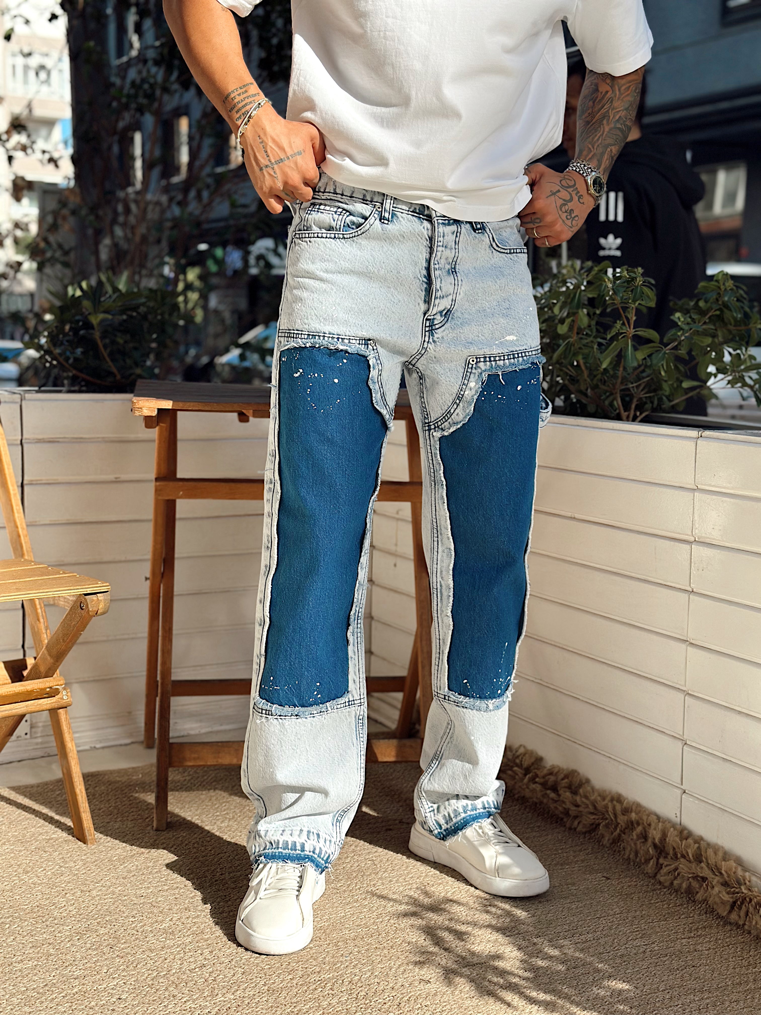 MP4012 - W11 Patchli Regular Kalıp Kot Pantolon mavi