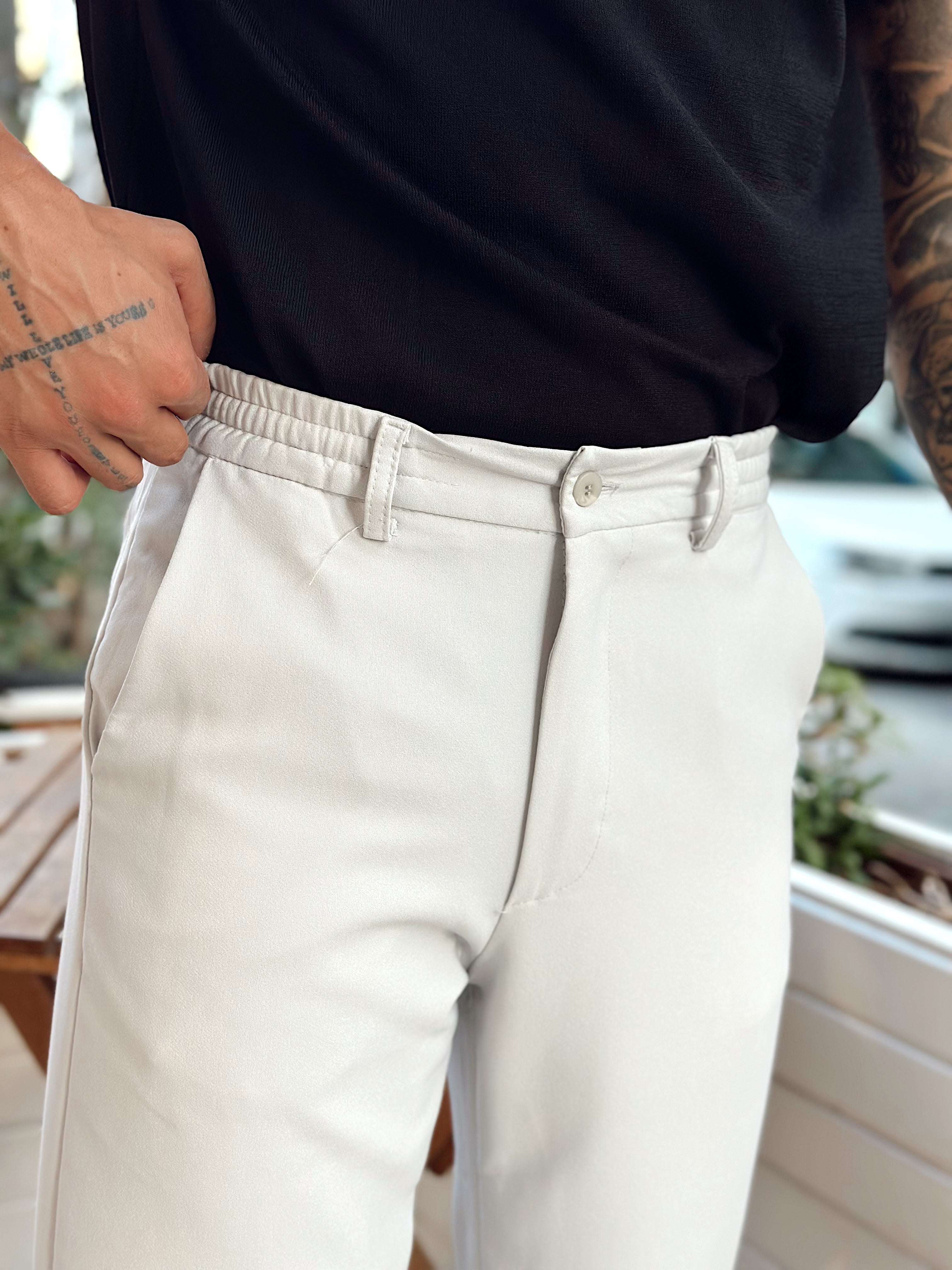 MP3237 -Baggy Basic Tek Düğmeli Jogger Pantolon gri