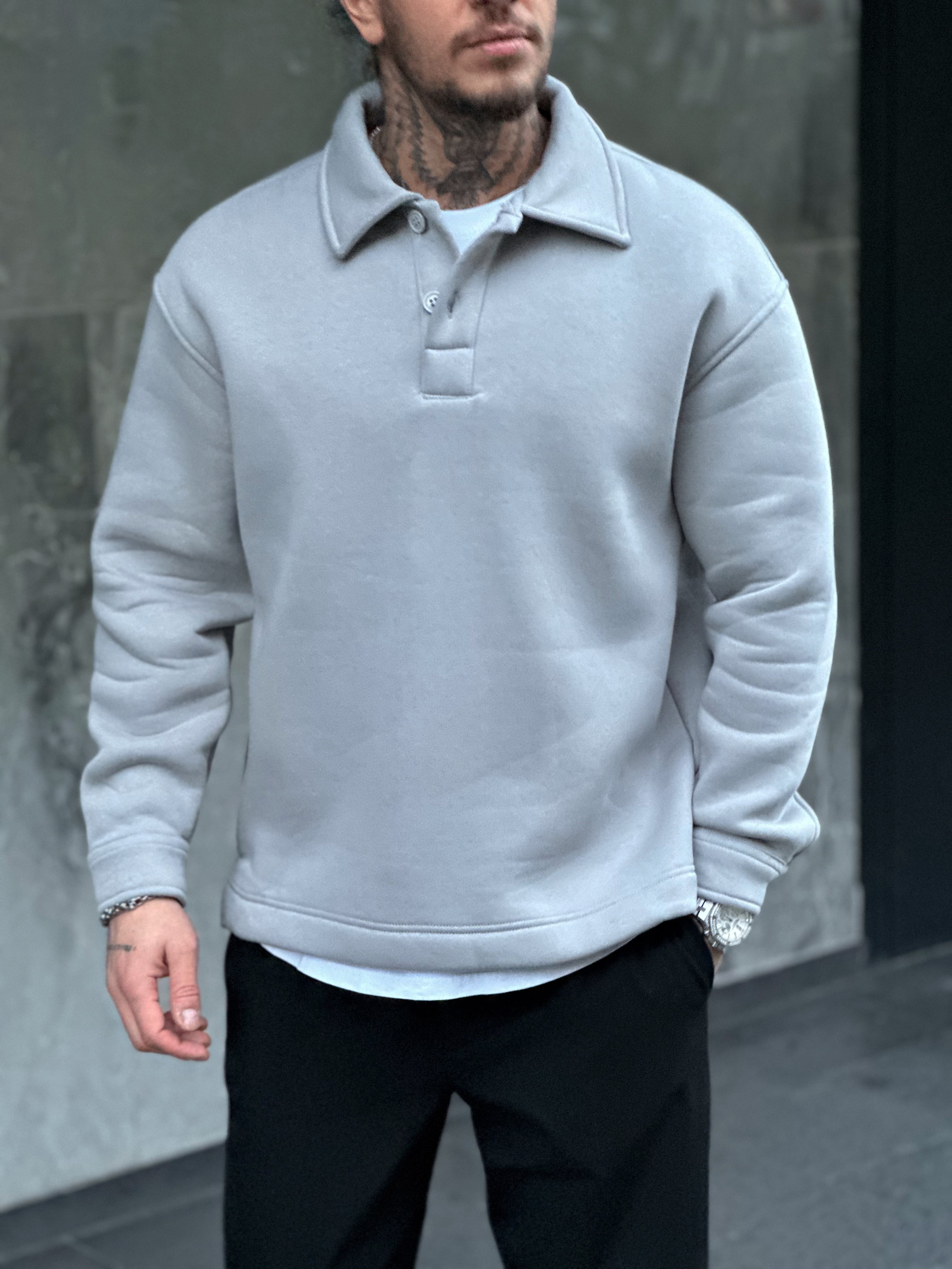 MS2417 -Şardonlu Polo Yaka Sweatshirt