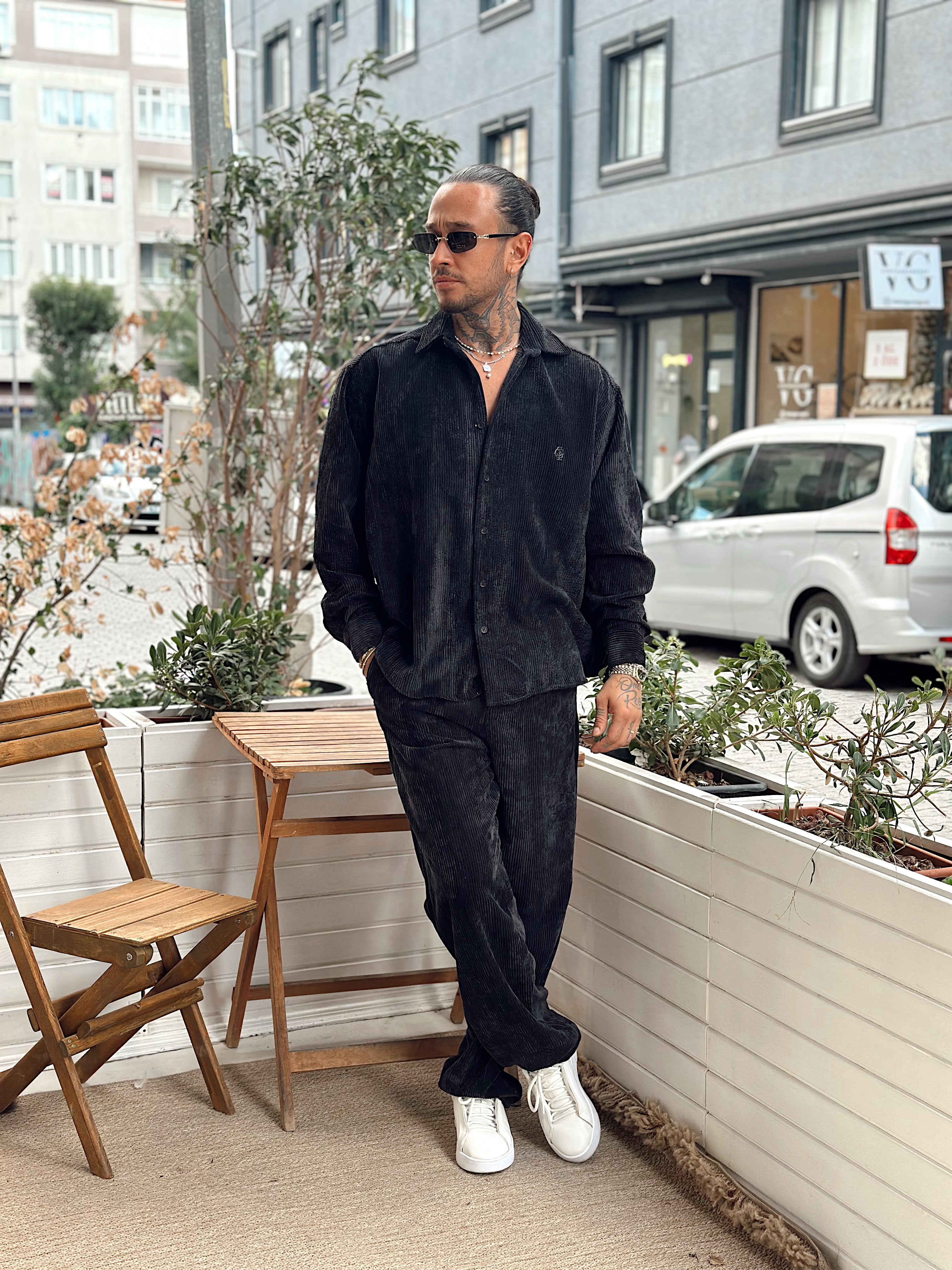 MG4003 - Oversize Basic Kadife Gömlek siyah