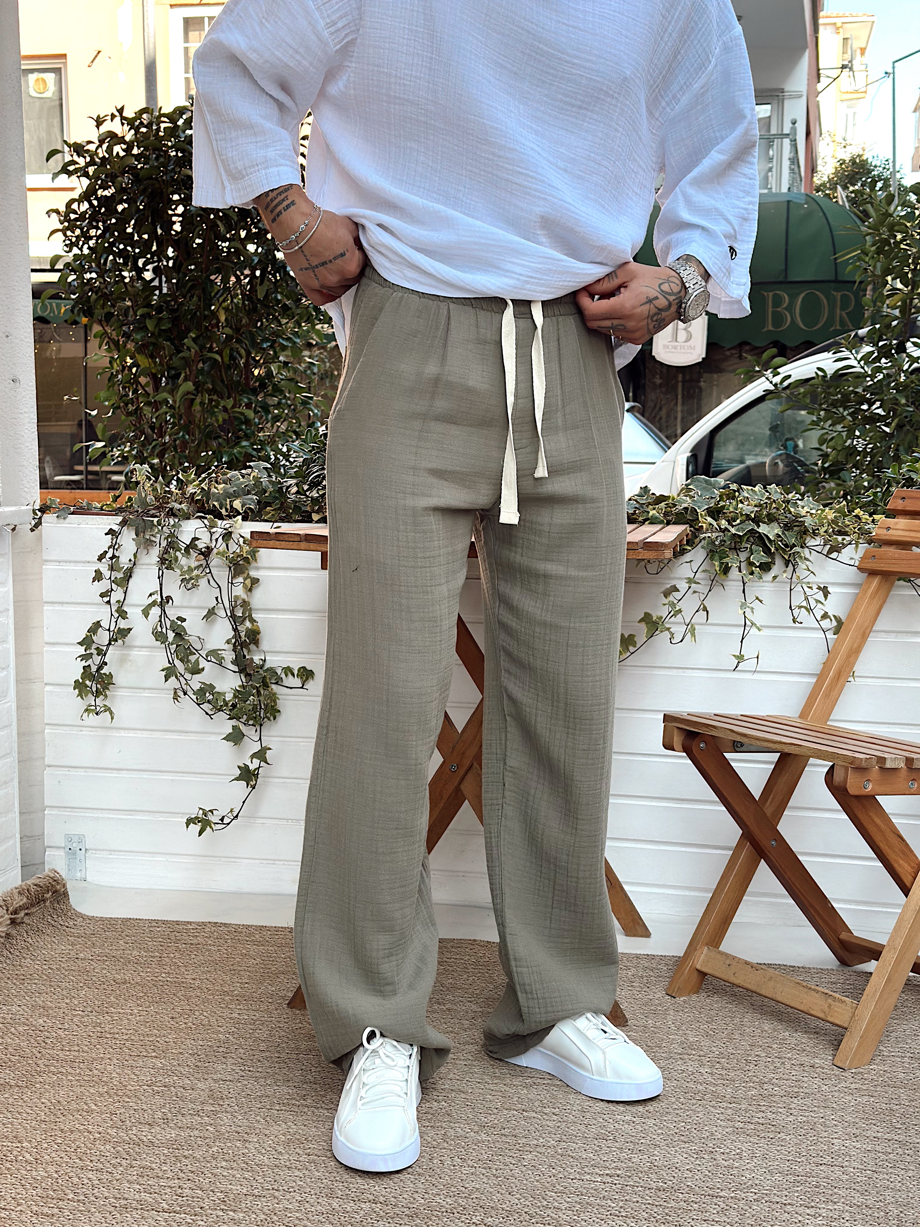 MP2506 - Müslin Kumaş Baggy Pantolon yeşil