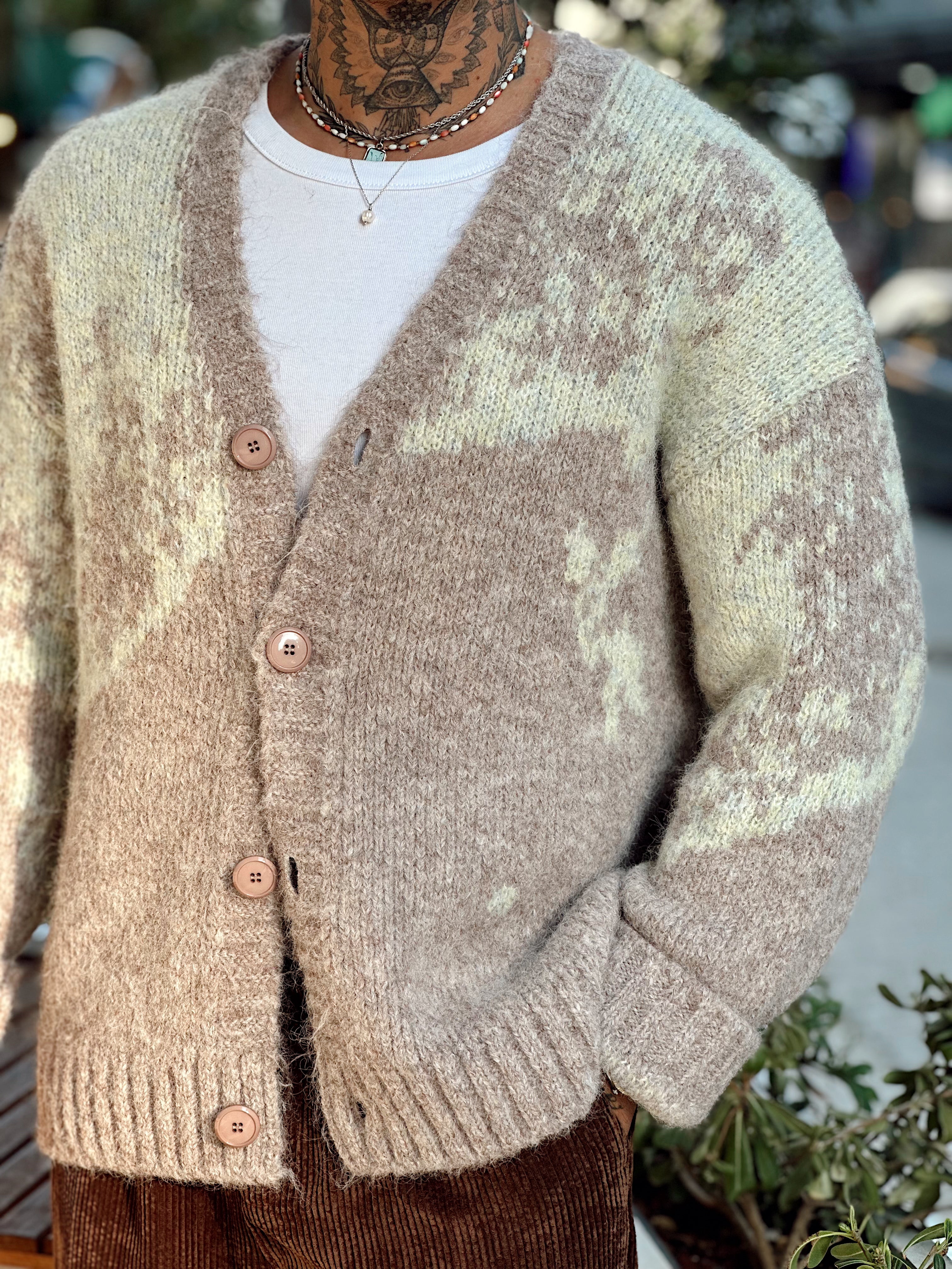 MS4084 - Oversize Çift Renk Yün Hırka kahve
