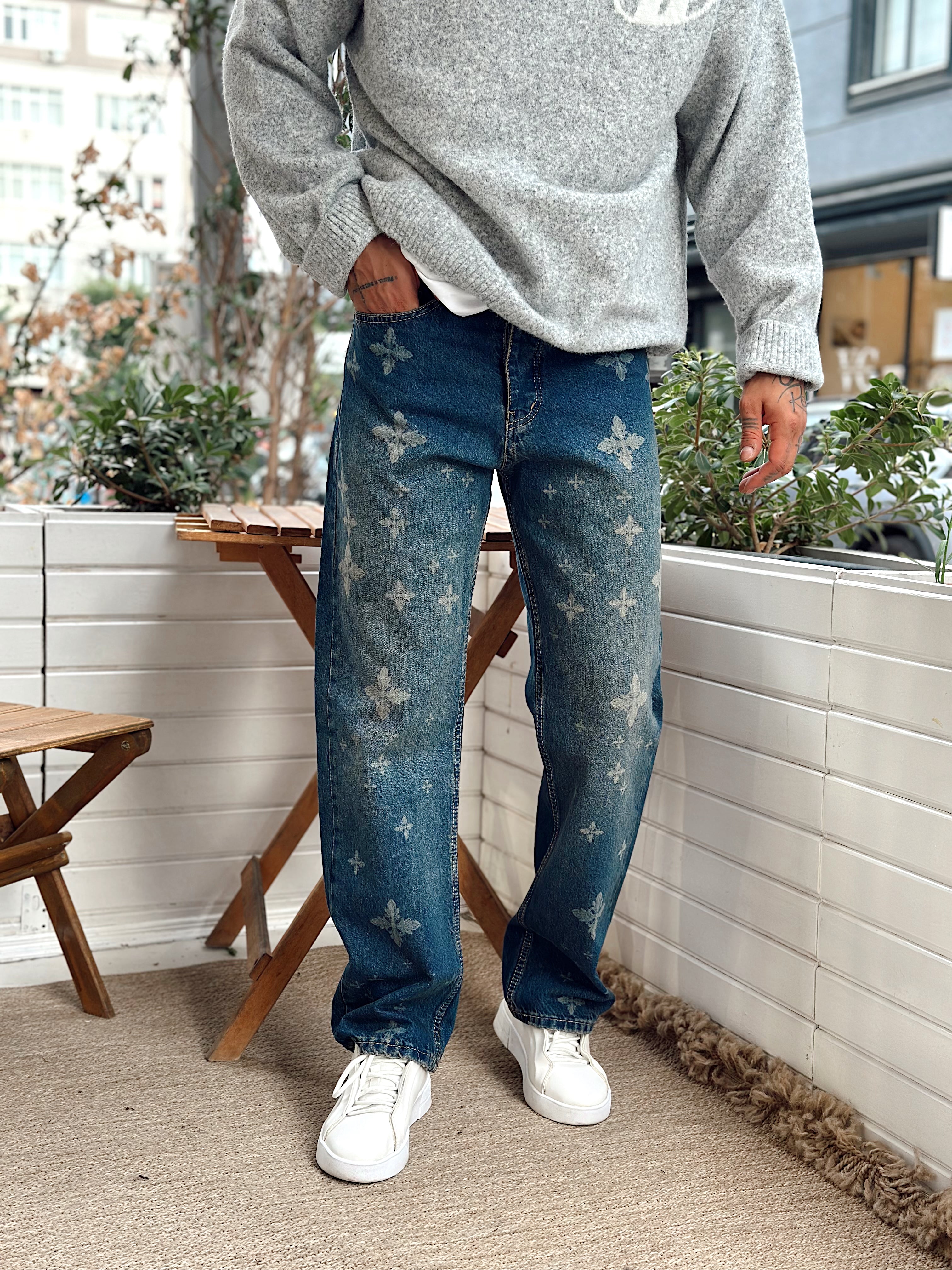 MP4015 - W11 Desenli Regular Kalıp Kot Pantolon mavi