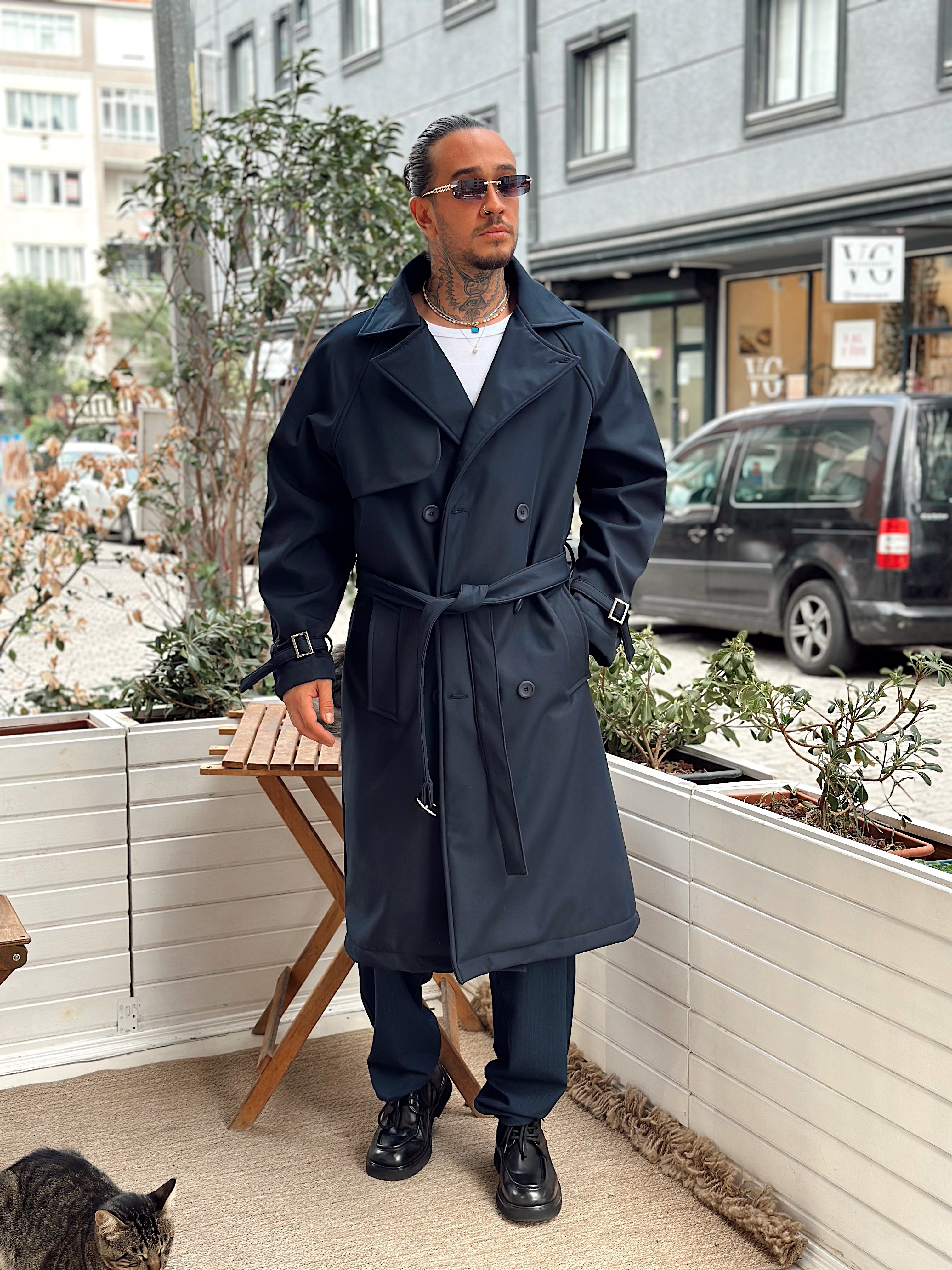 MM4068 - Giesto Oversize Kemerli Trench Coat Laci