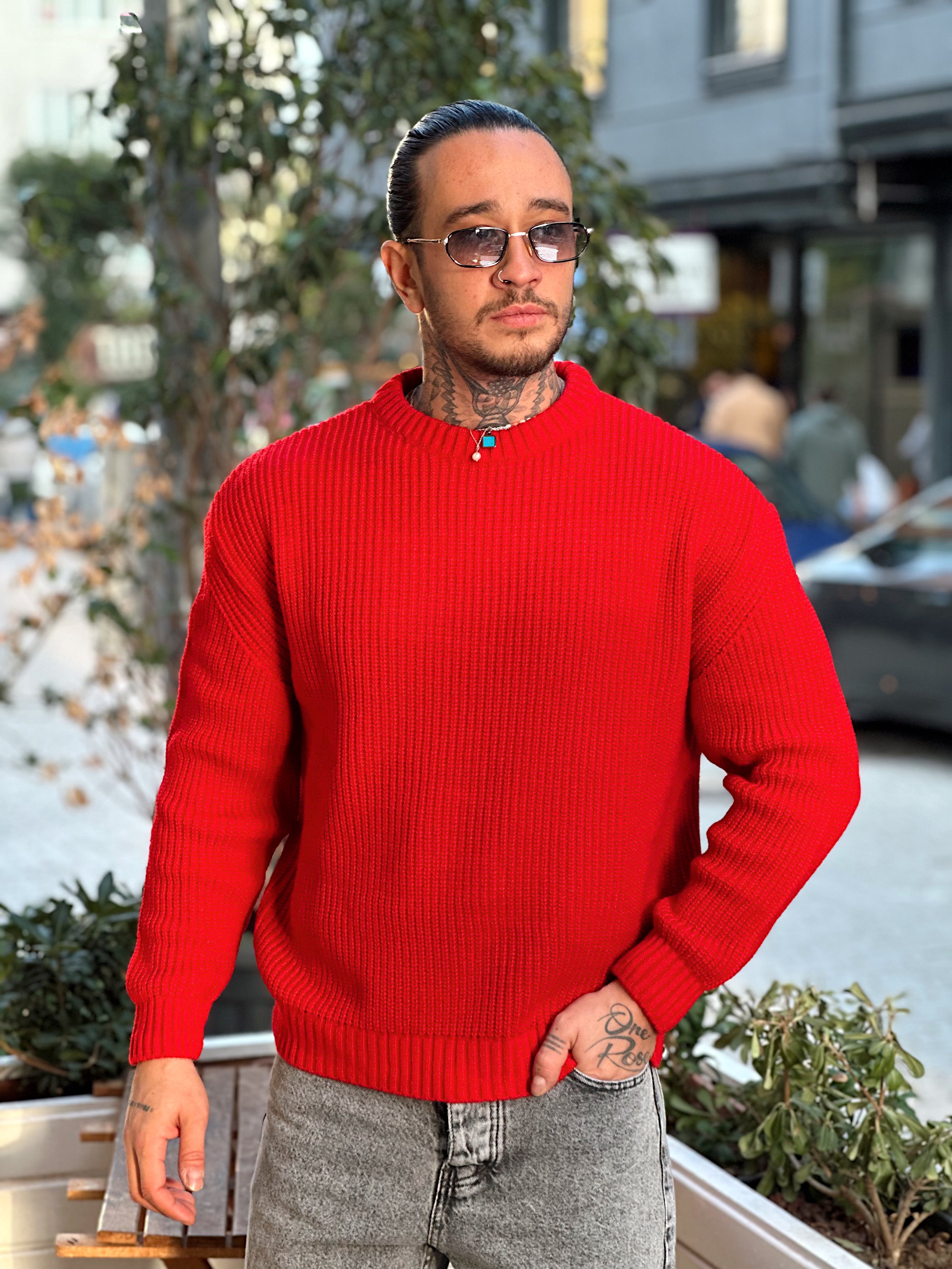 MS4060 - Giesto Oversize Basic Örme Sweatshirt kırmızı