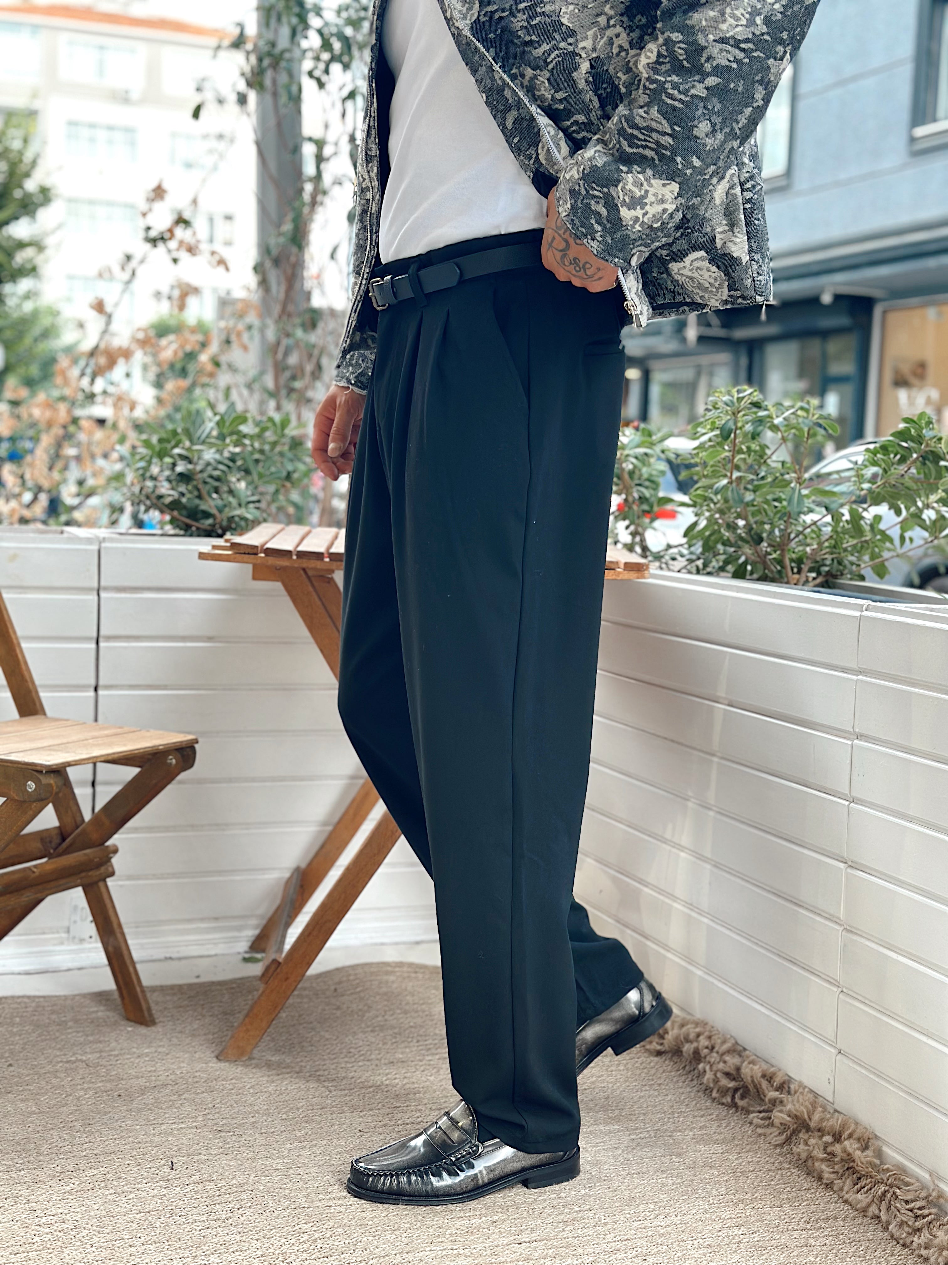 MP4030 - Pileli Baggy Kumaş Pantolon Siyah