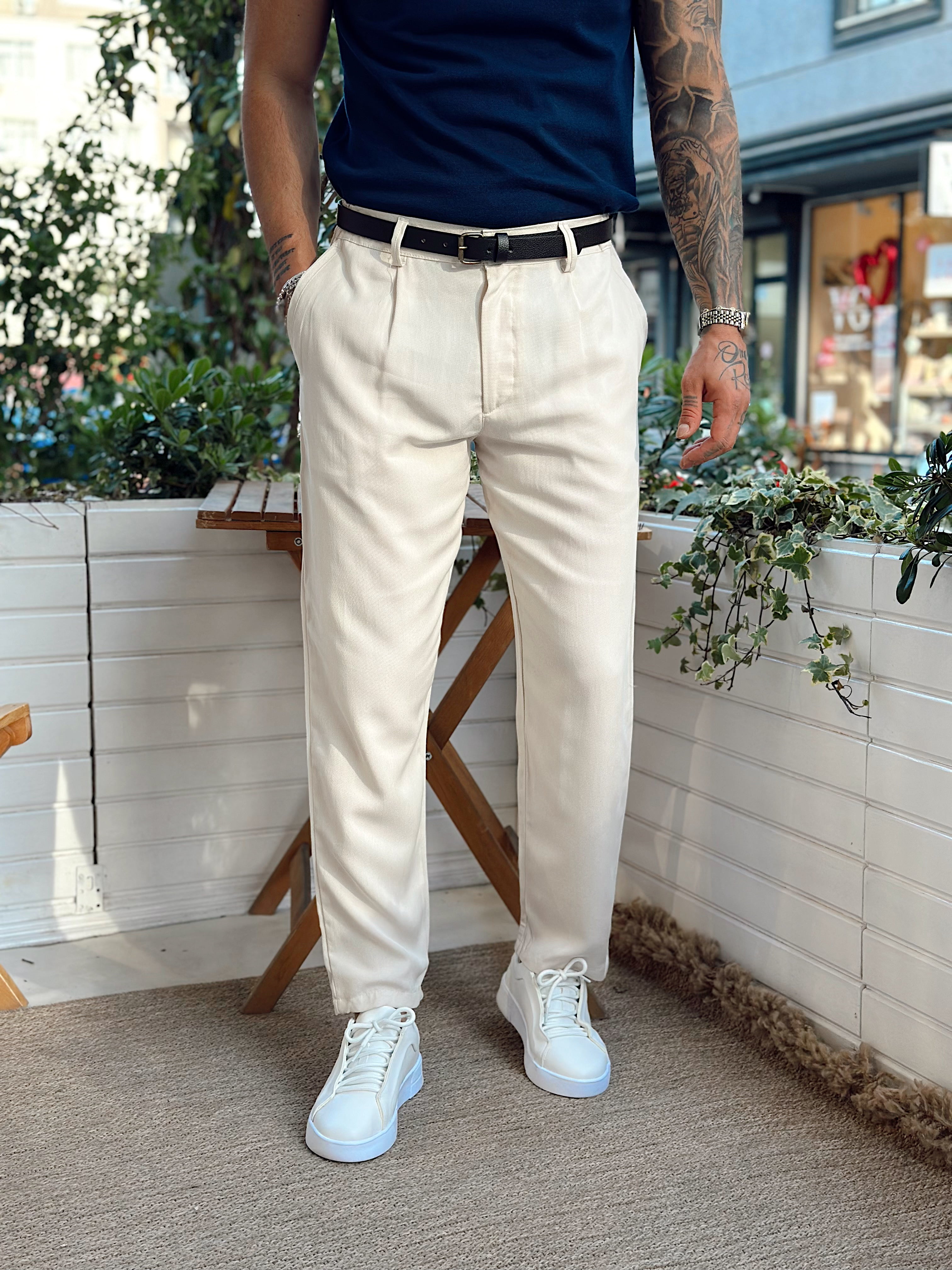 MP2880 - İtalyan Kesim Pileli Gabardin Pantolon krem