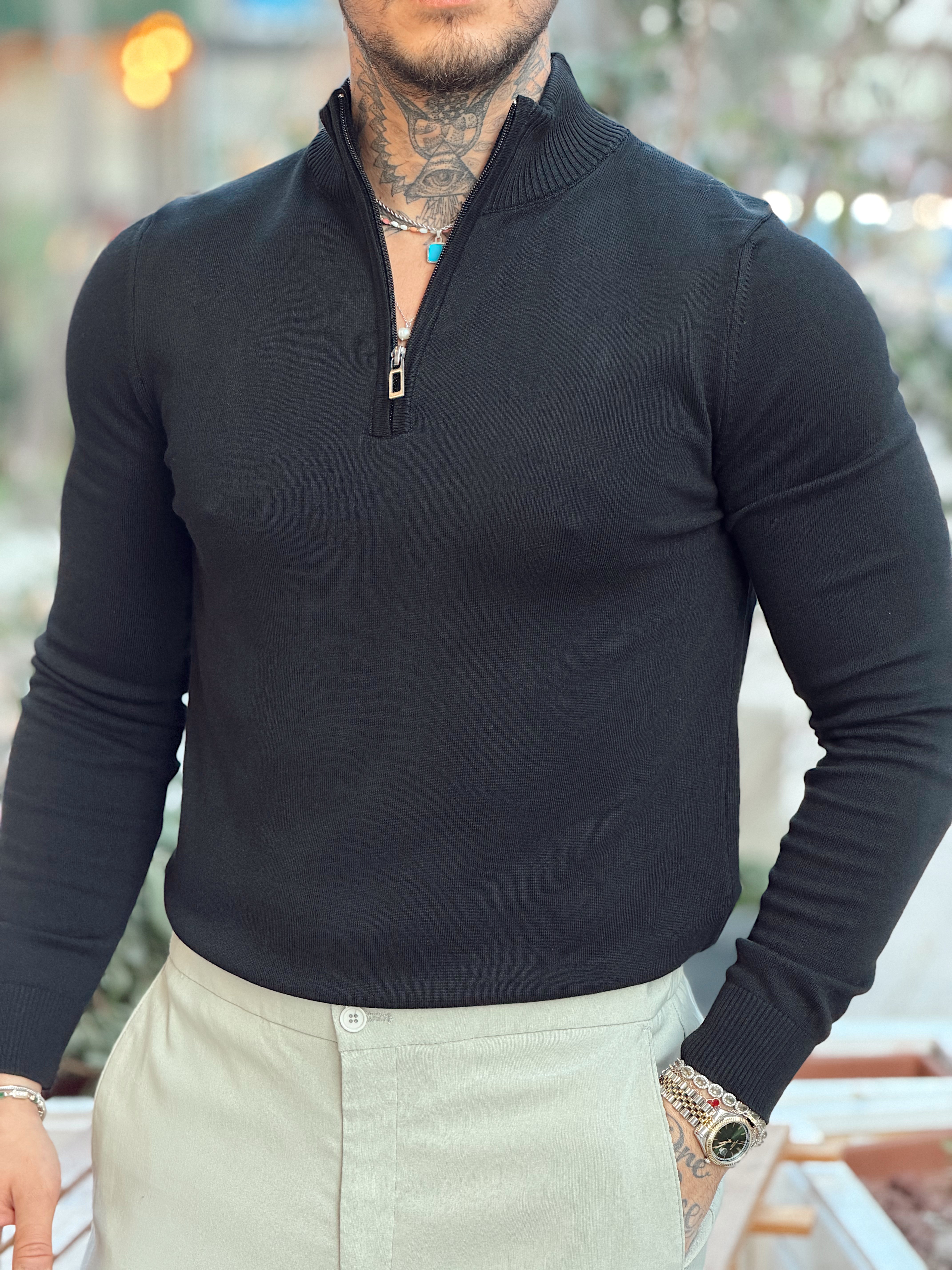 MS4132 - Balıkçı Yaka Fermuarlı Sweatshirt siyah