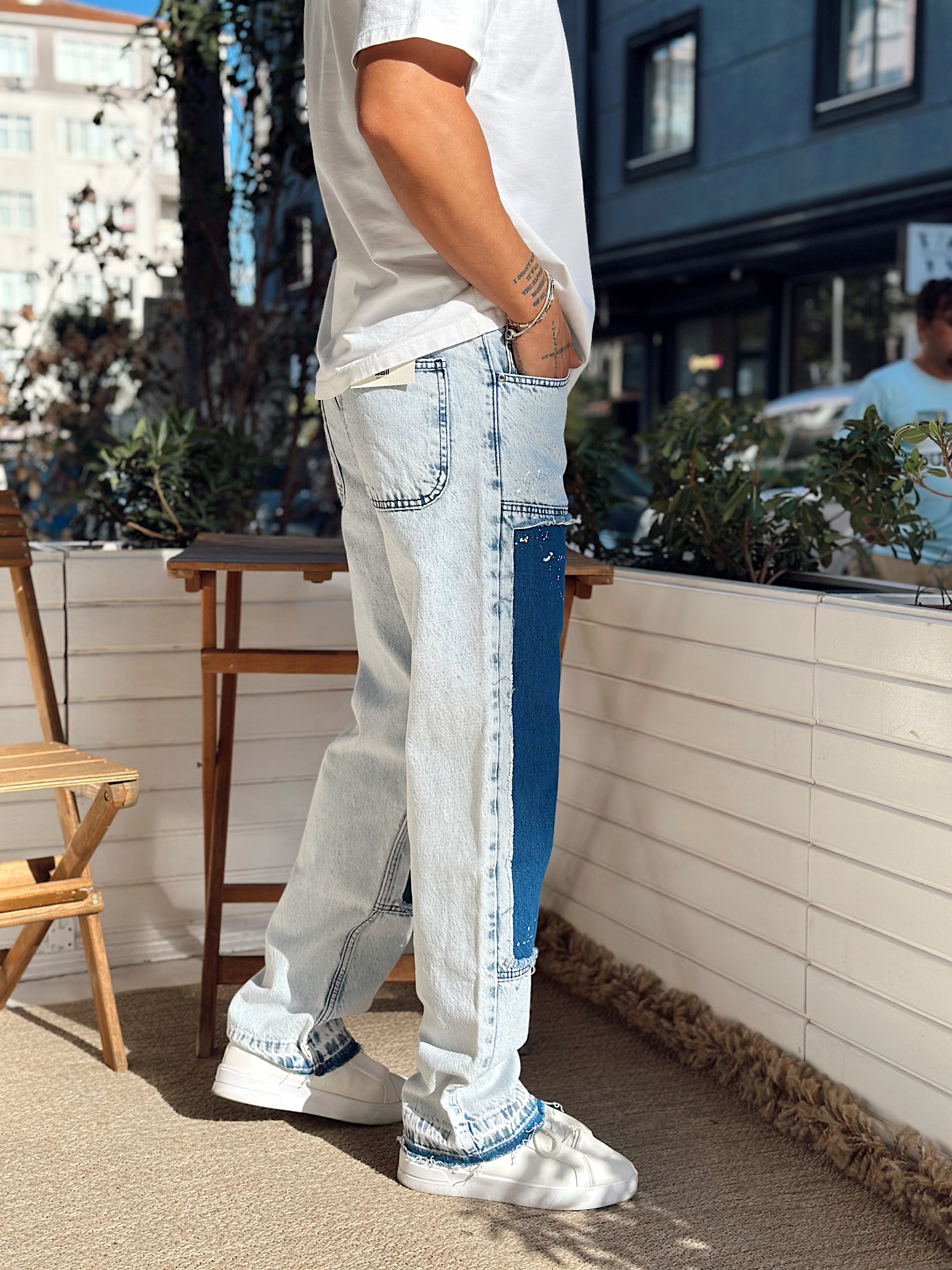 MP4012 - W11 Patchli Regular Kalıp Kot Pantolon mavi