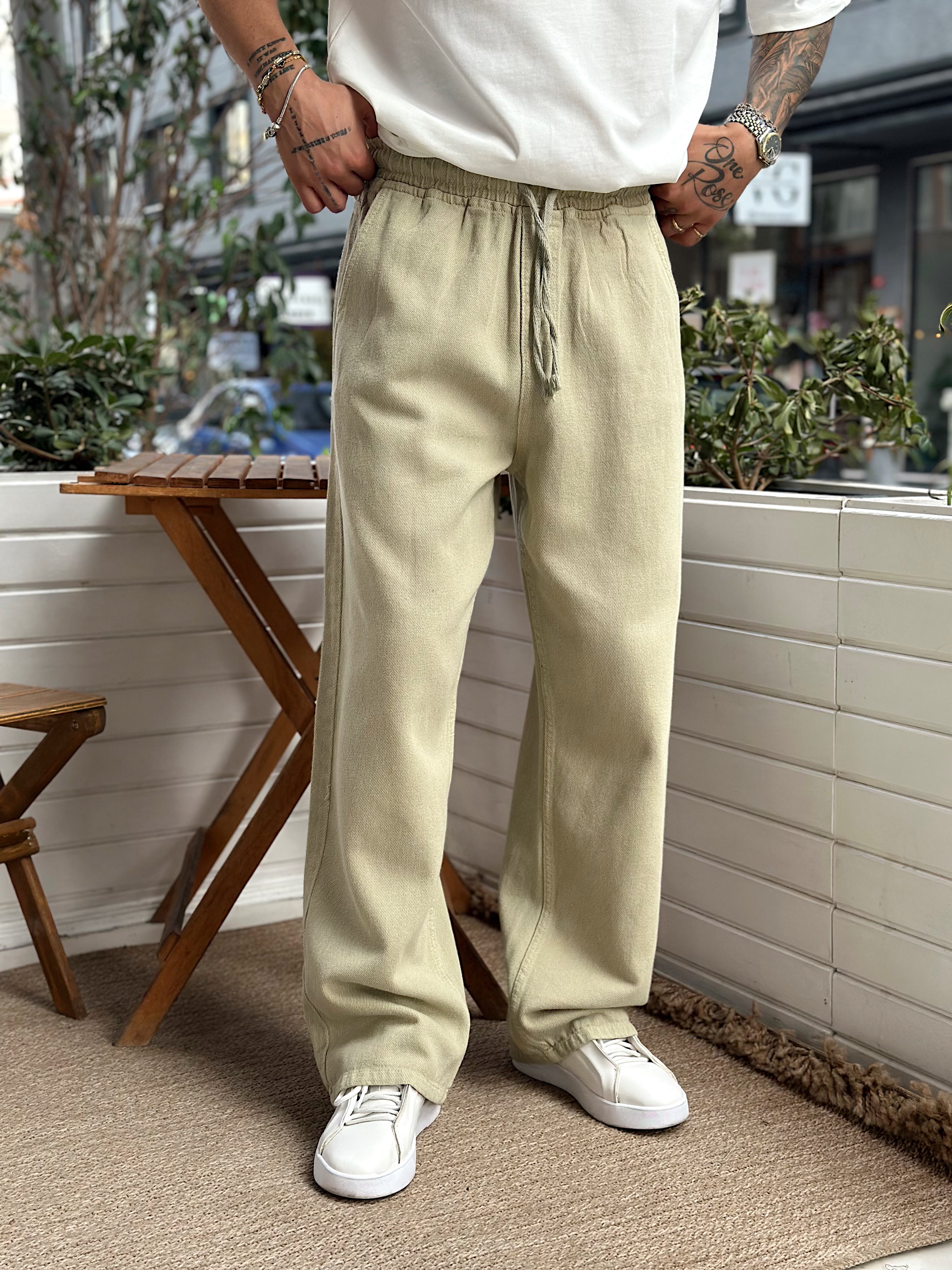 MP4081 - Beli İpli Baggy Gabardin Pantolon haki