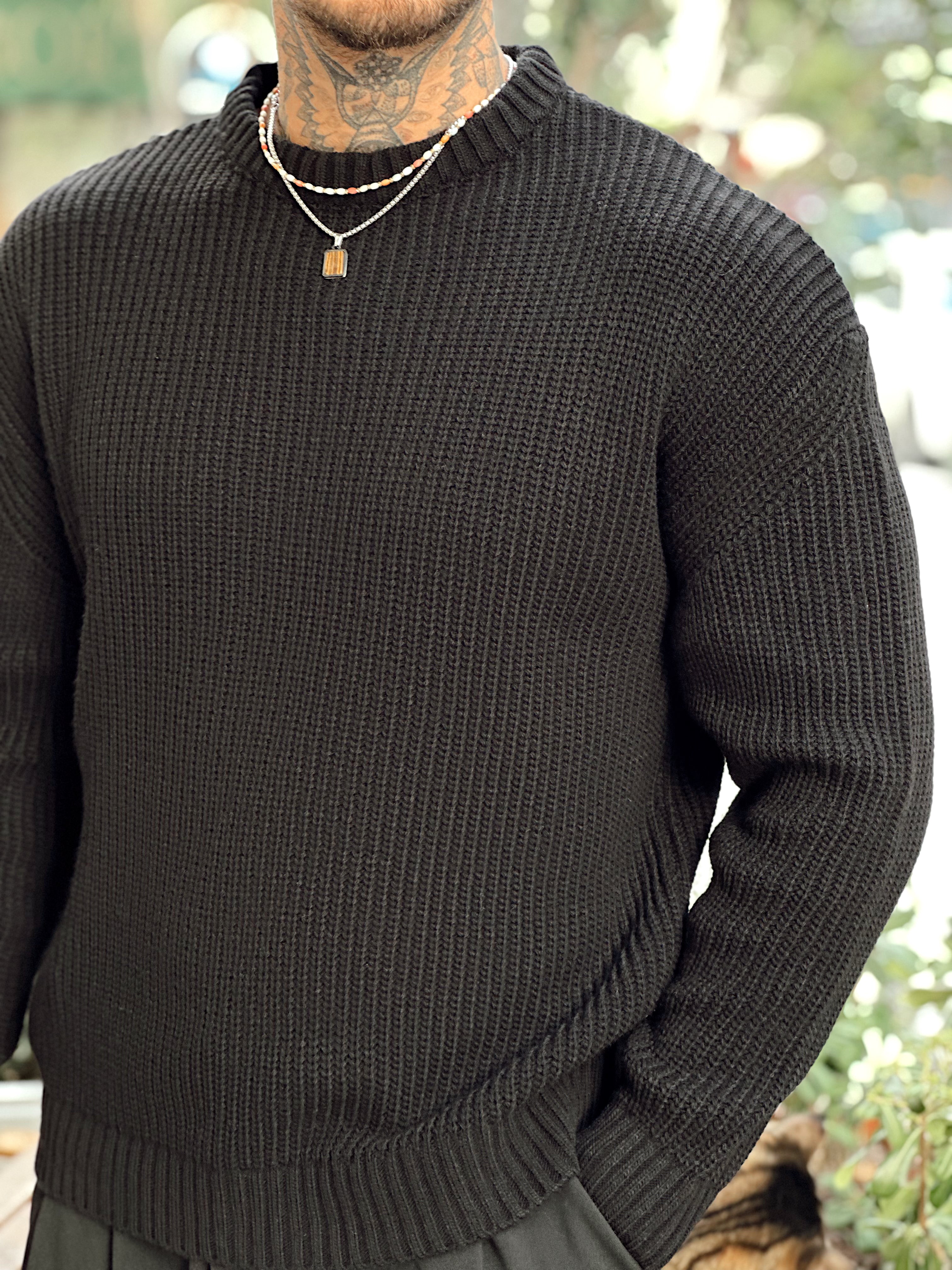 MS4060 - Giesto Oversize Basic Örme Sweatshirt siyah