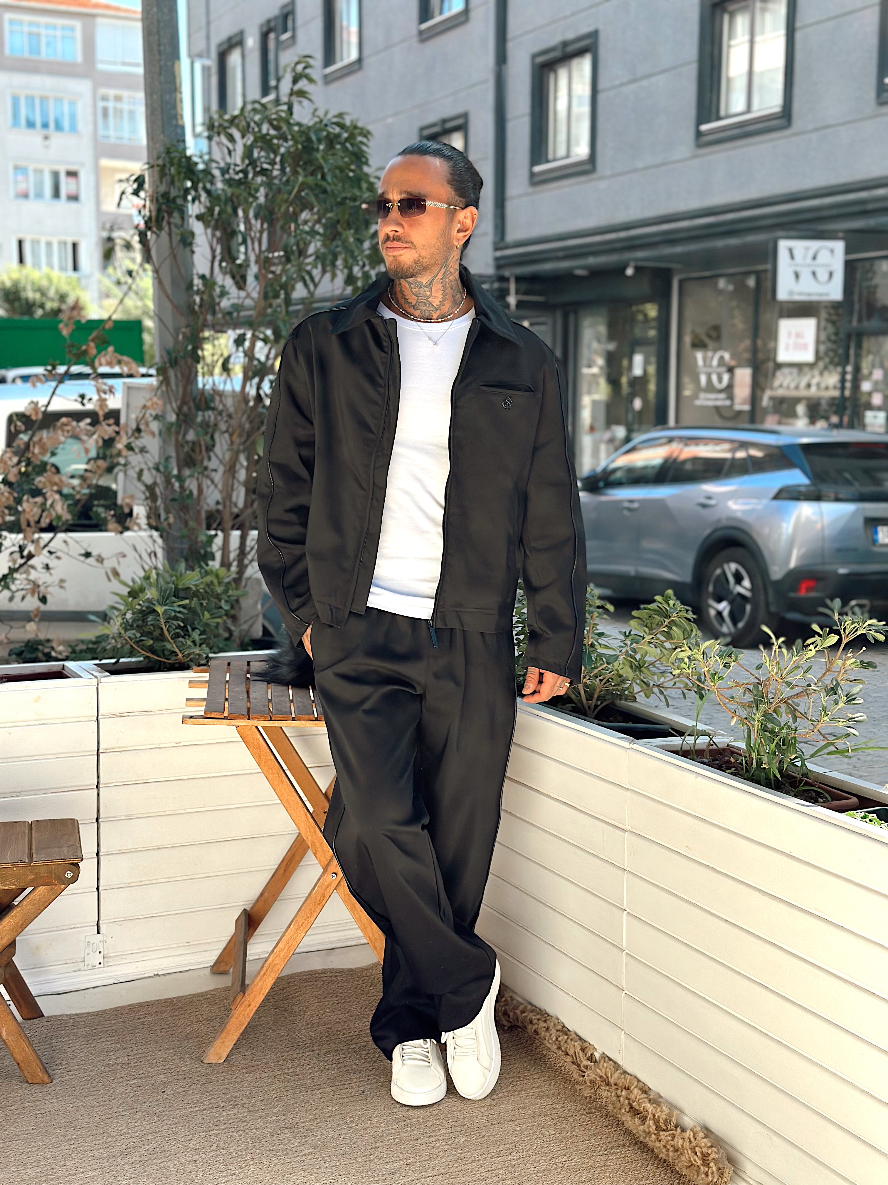 MT4011 - Biyeli Pamuk Ceket Pantolon Takım siyah