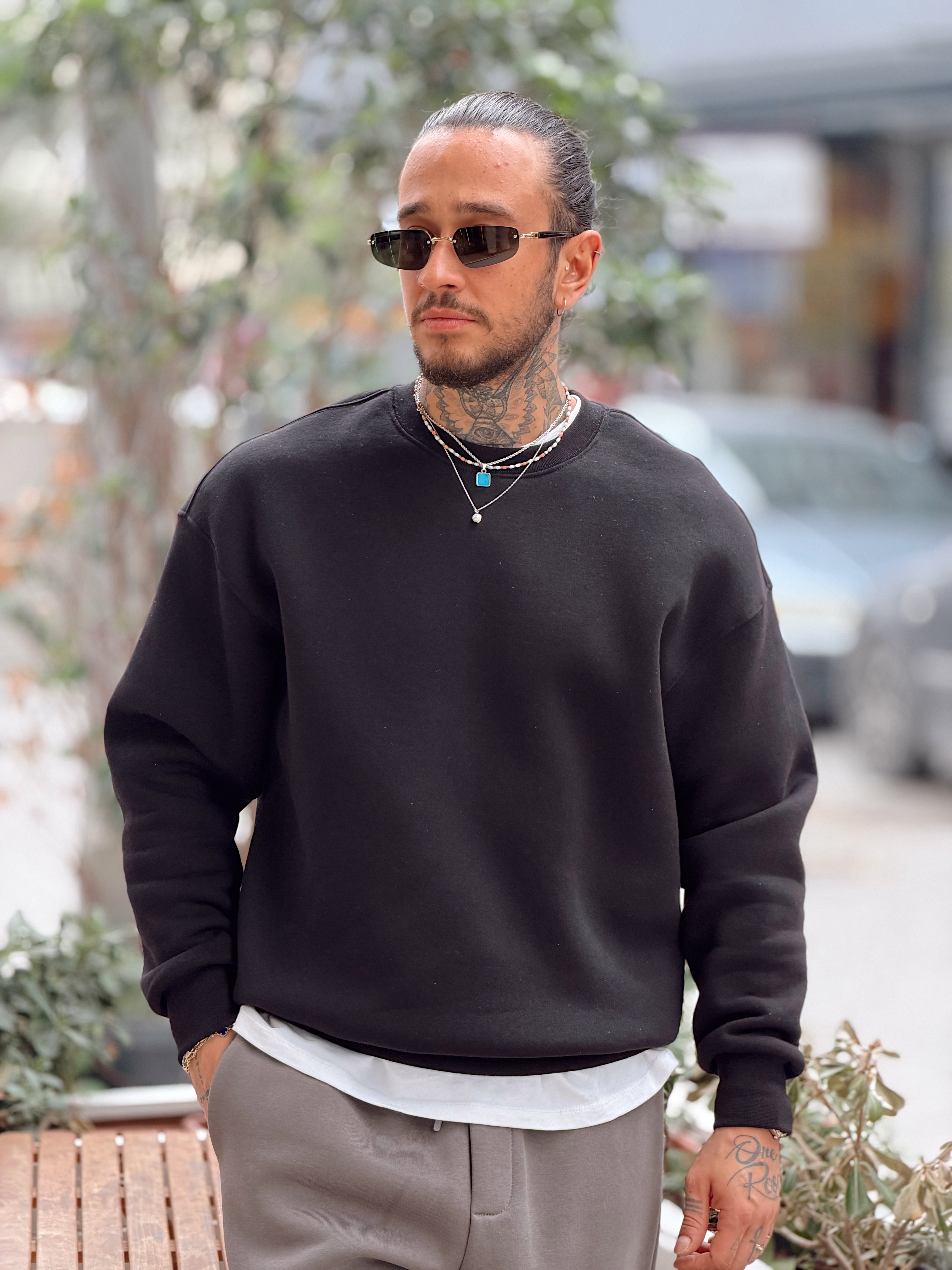 MS4109 - Oversize Basic Şardonlu Sweatshirt siyah