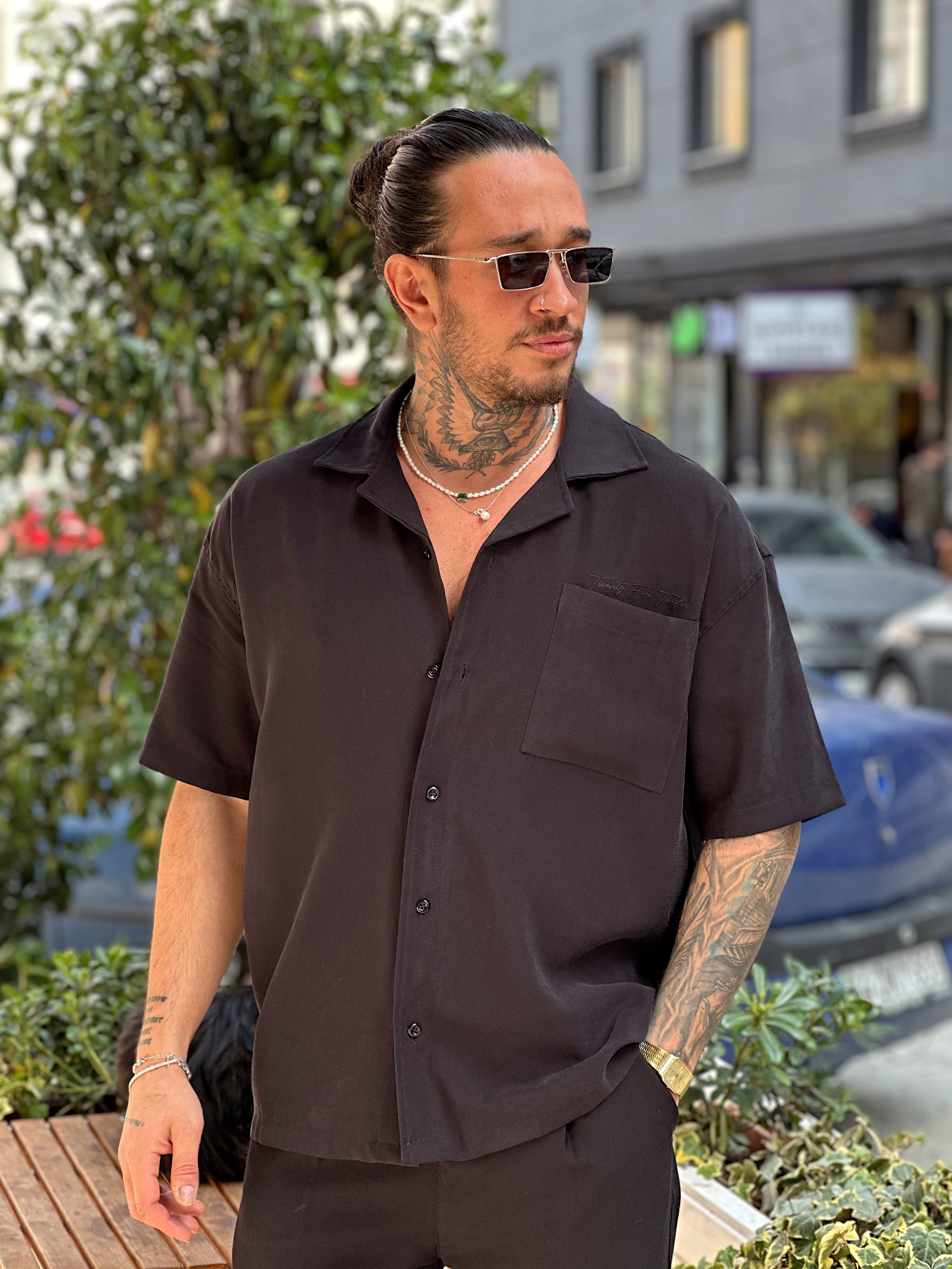 MT2667 - Gabardin Gömlek Pantolon Alt-Üst Takım Siyah