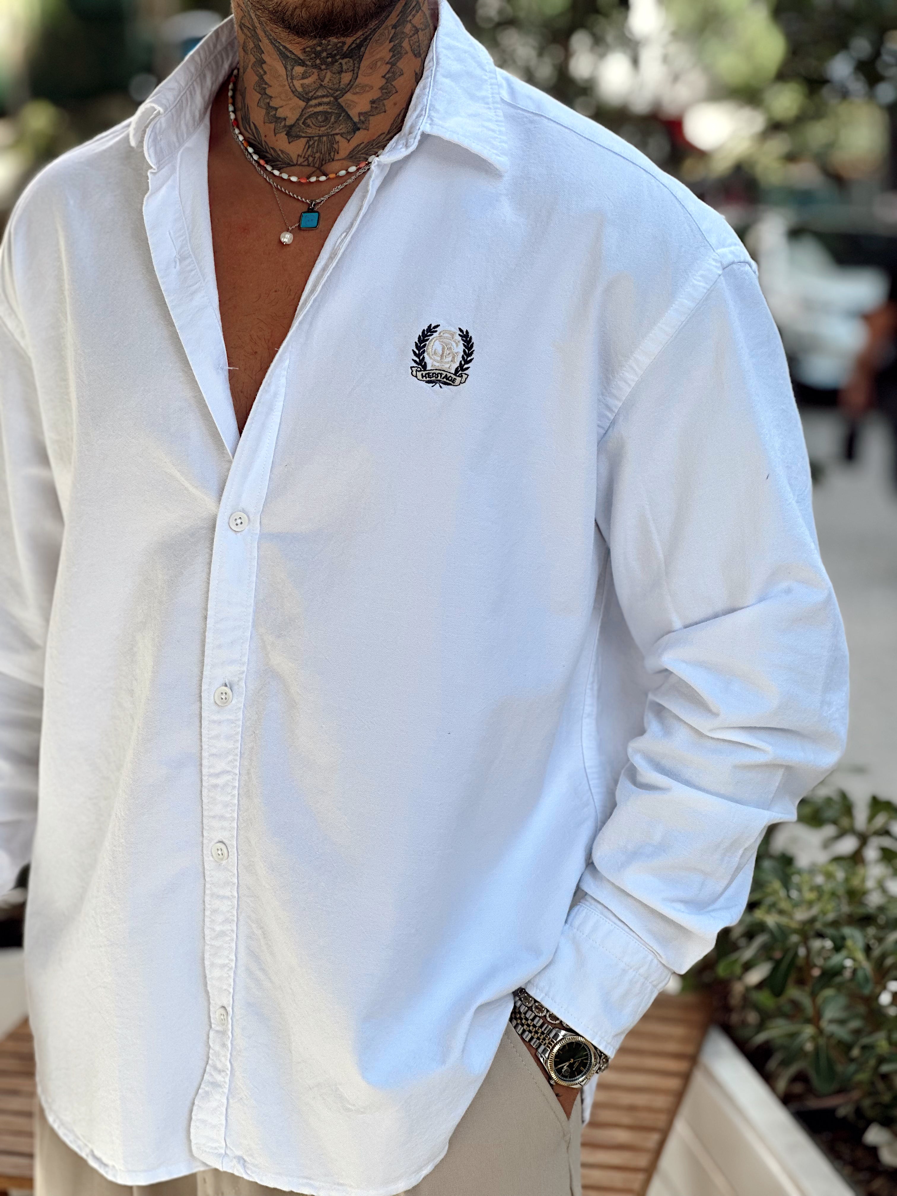 MG4018 - Oxford Göğüs Nakışlı Gömlek beyaz