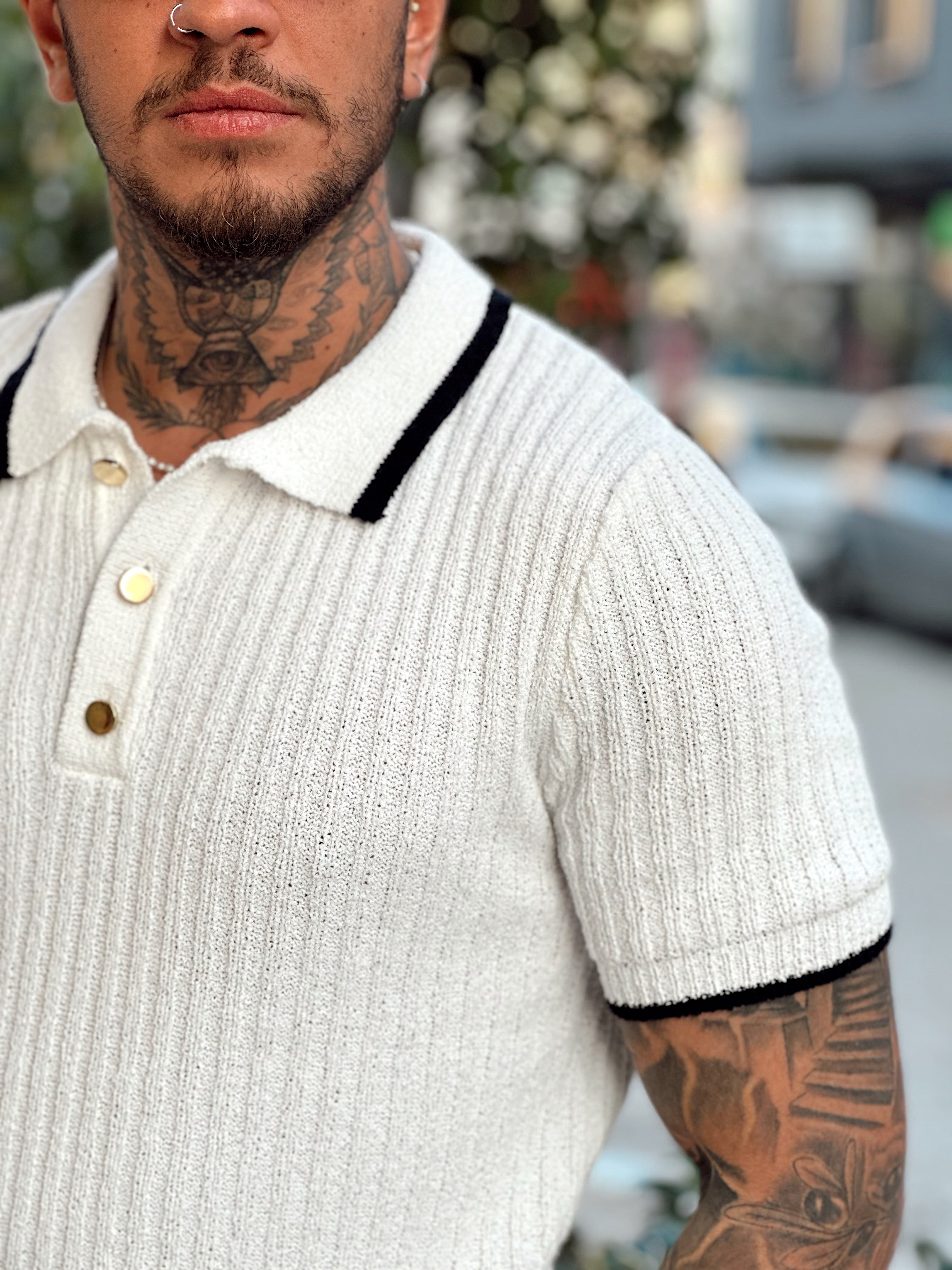 MT2760 -Çift Renk Premium Polo Yaka beyaz