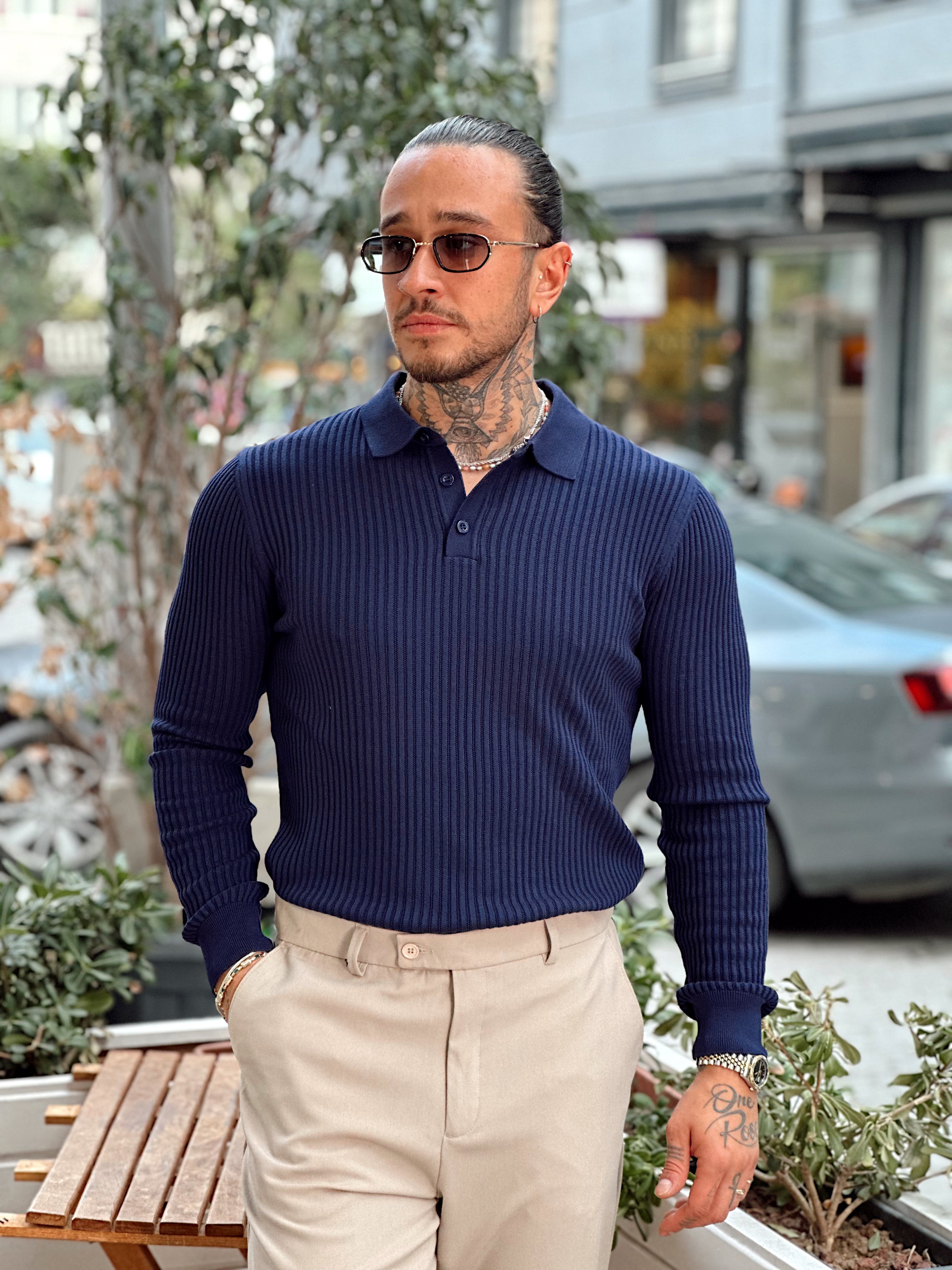 MS4082 - Giesto Fitilli Polo Yaka Sweatshirt laci