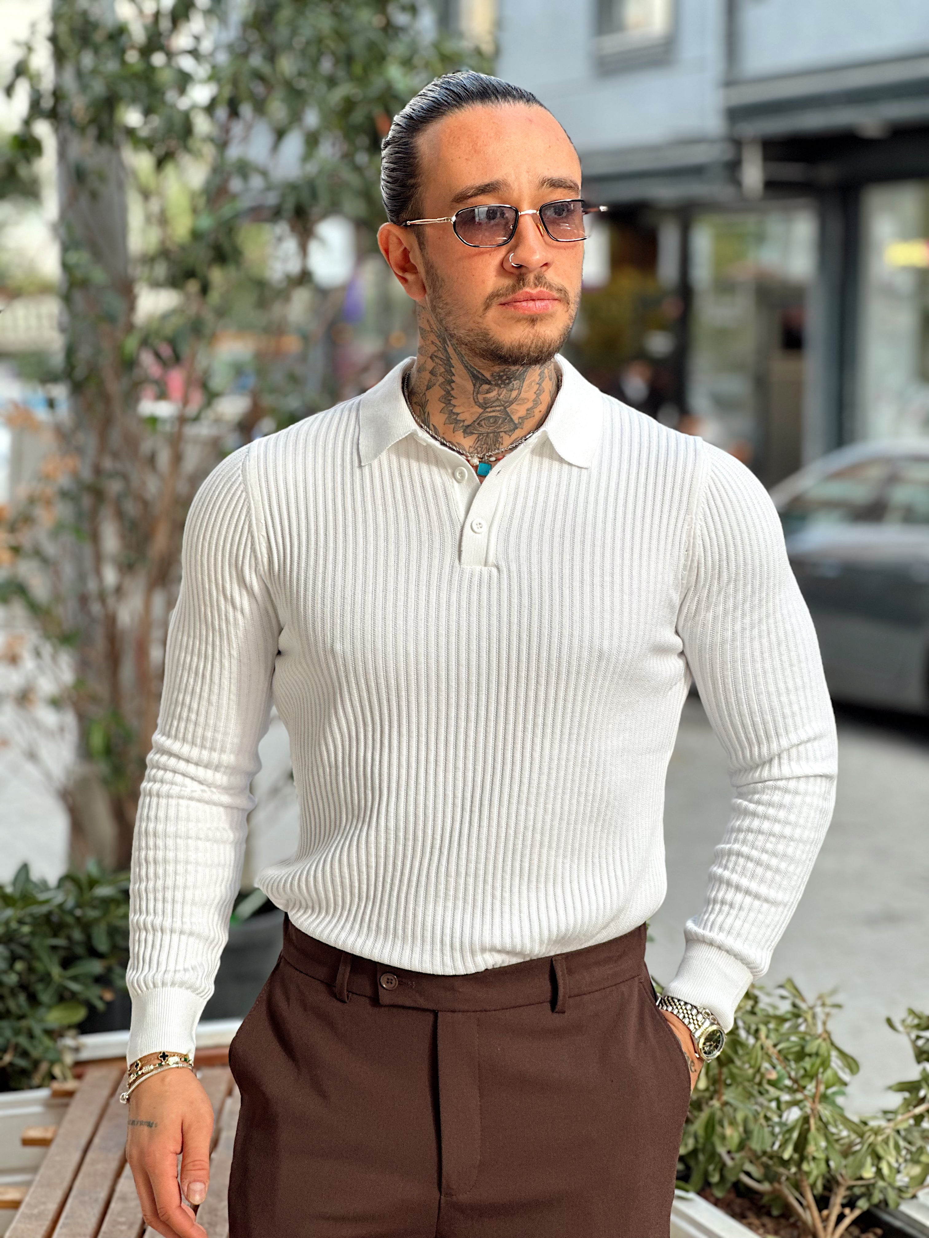 MS4082 - Giesto Fitilli Polo Yaka Sweatshirt beyaz
