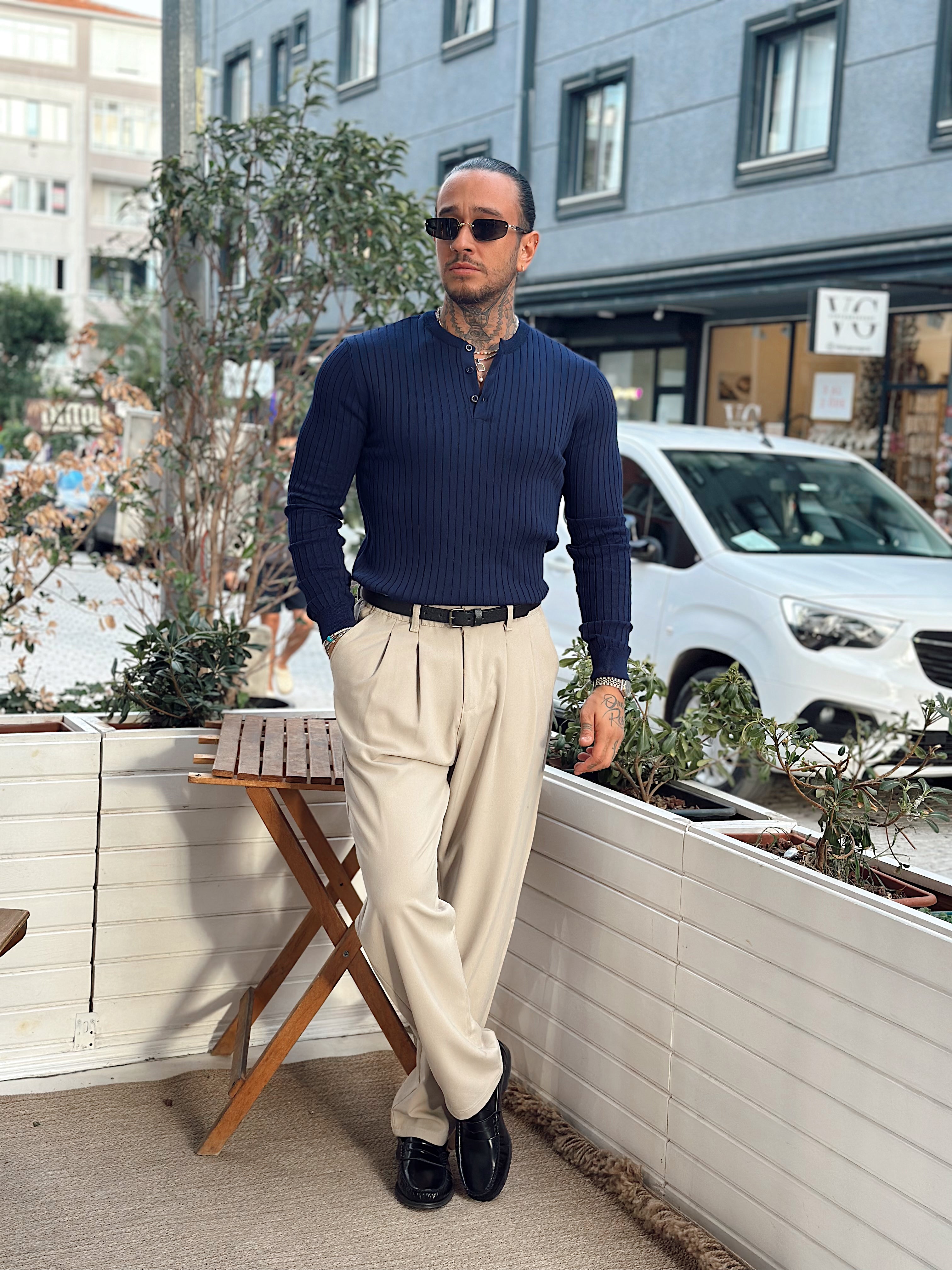MS4057 - Fitilli Yakası Düğmeli Sweatshirt laci