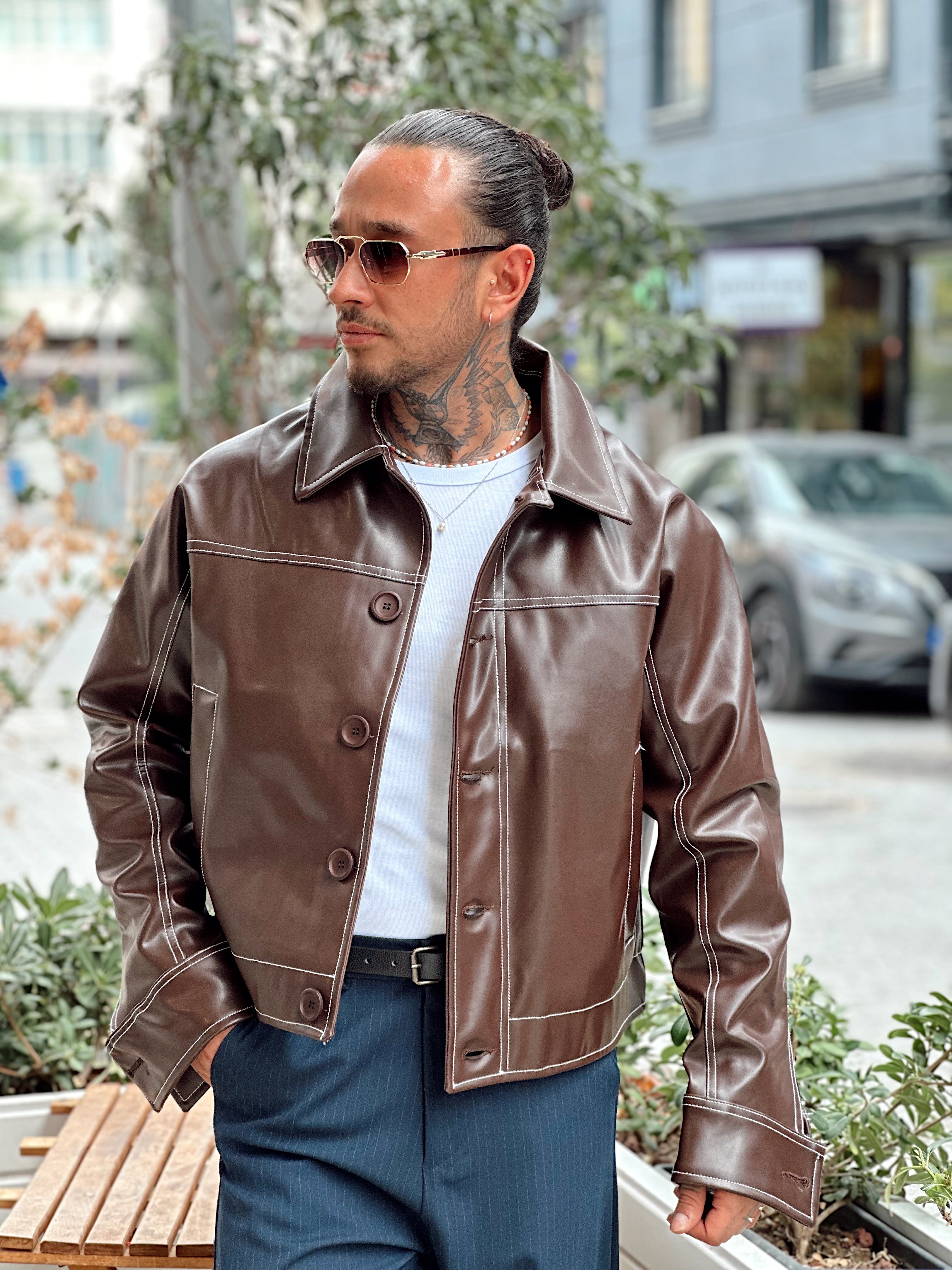 MC4017 - Giesto Retro Deri Ceket kahve