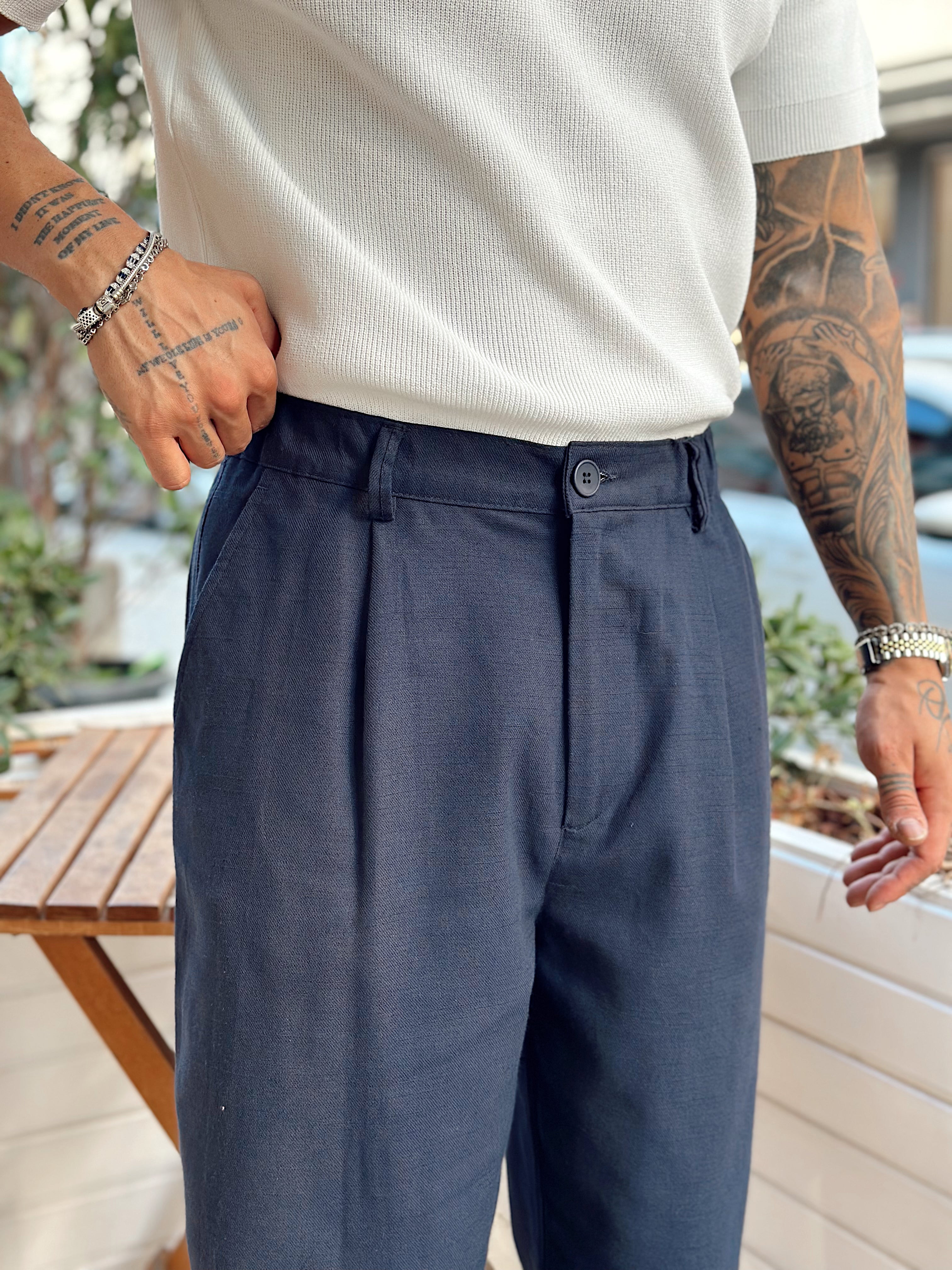 MP3065 - Baggy Pileli keten Pantolon laci