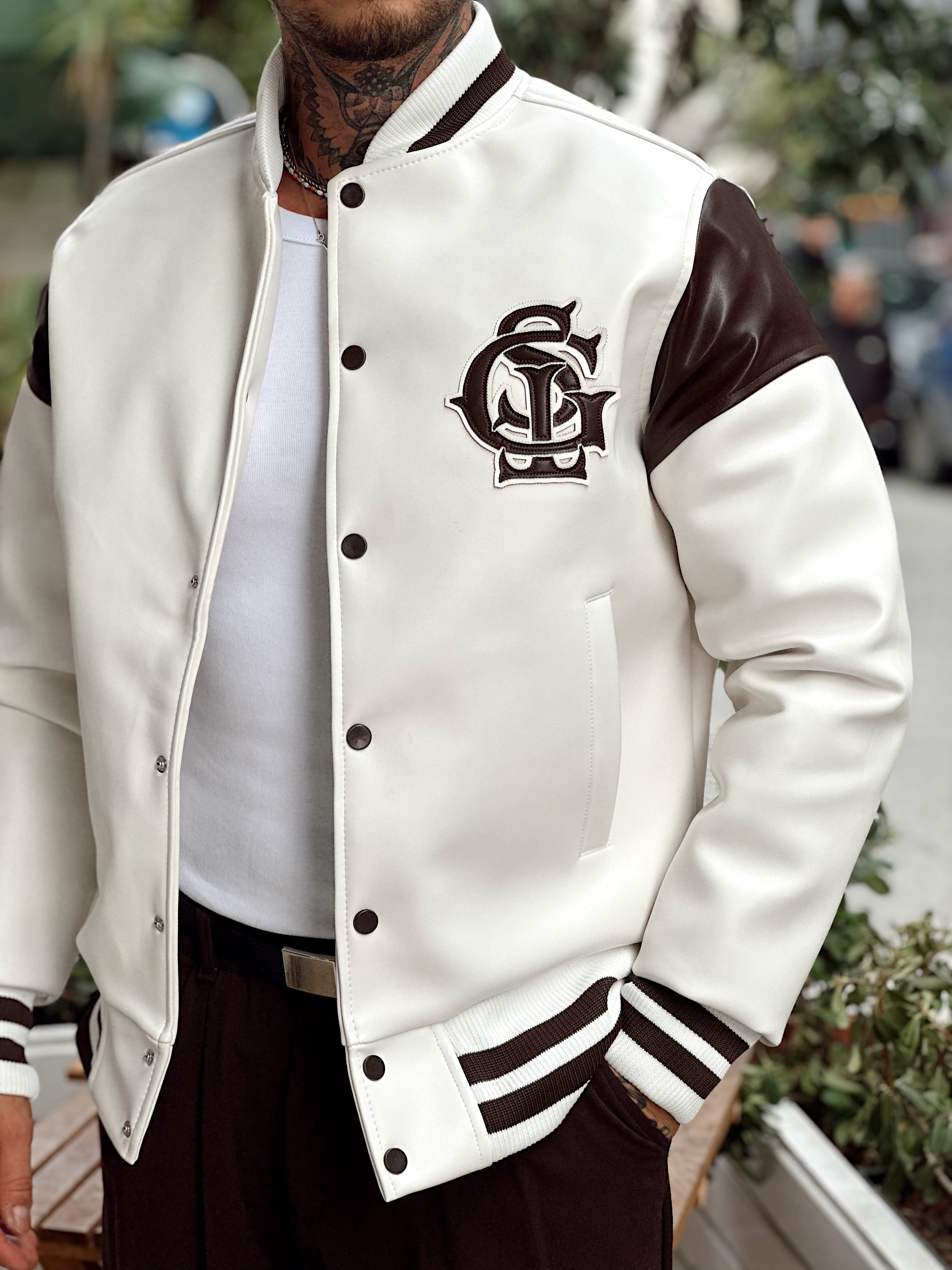 MC4051 - Deri Oversize Kolej Ceket beyaz