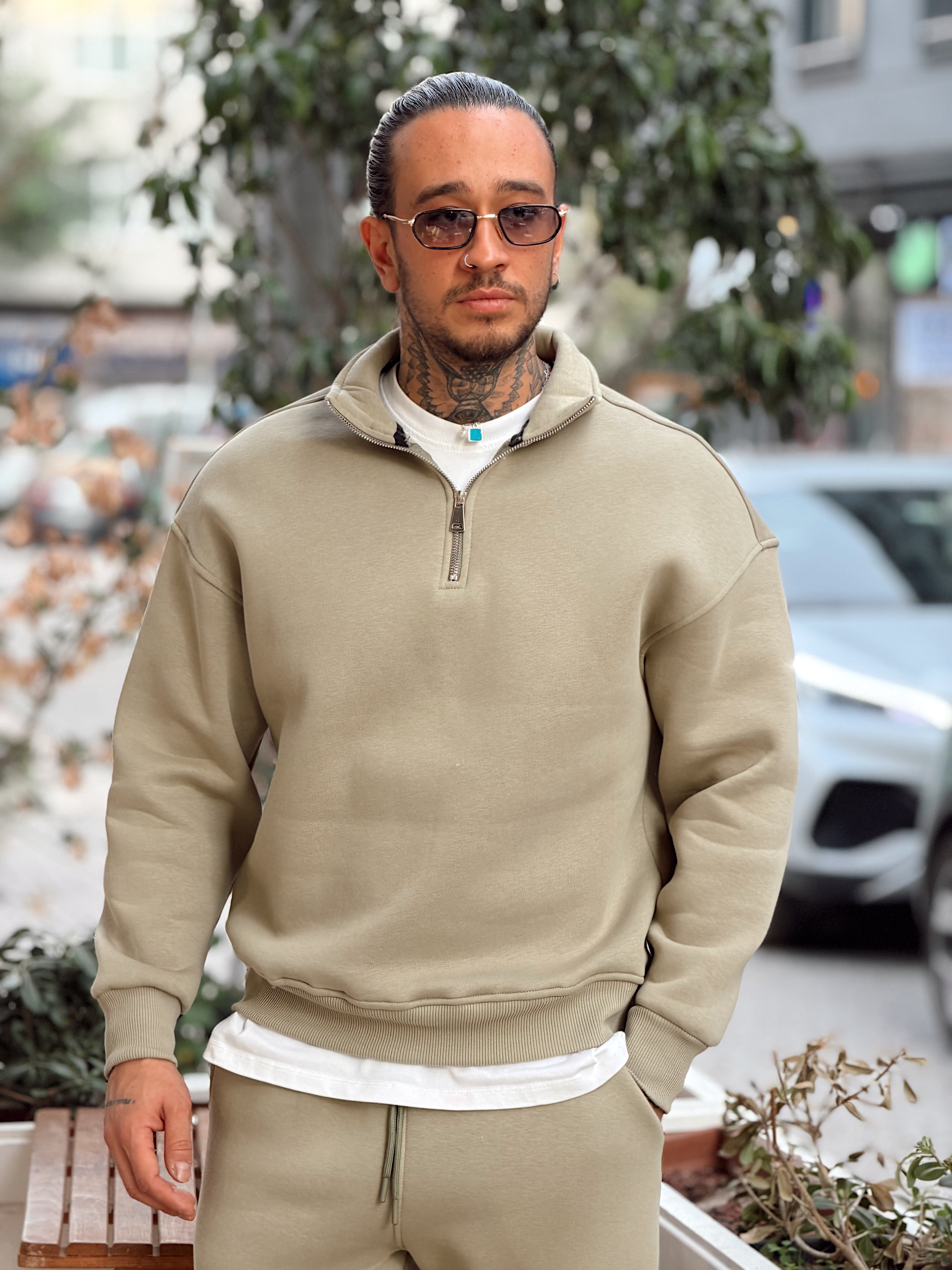 MT4120 - Şardonlu Yakası Fermuarlı Alt Üst Takım haki