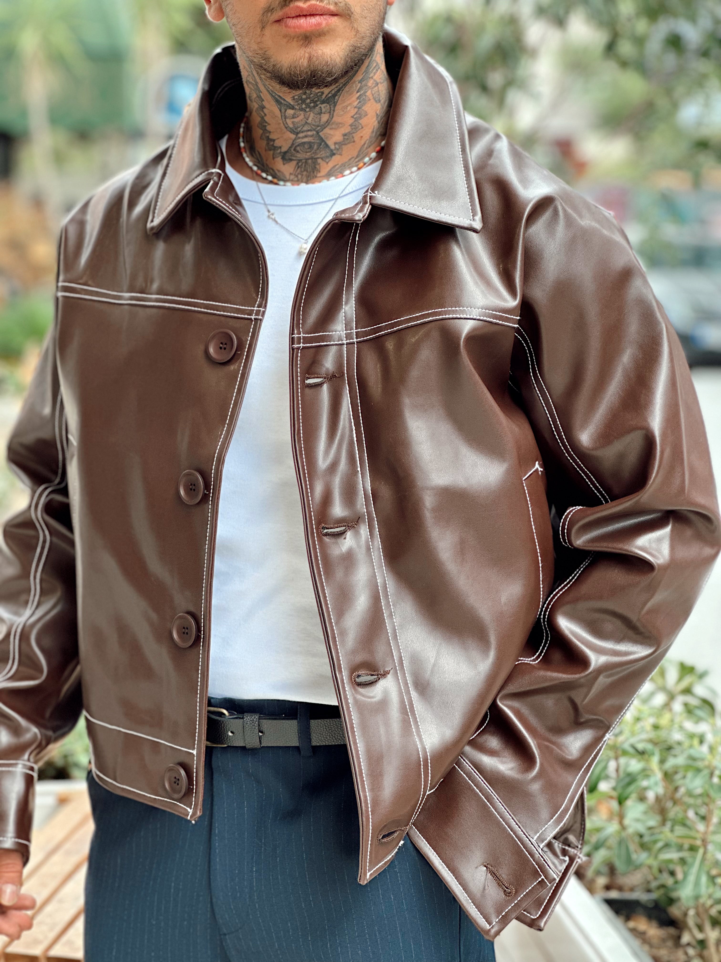 MC4017 - Giesto Retro Deri Ceket kahve