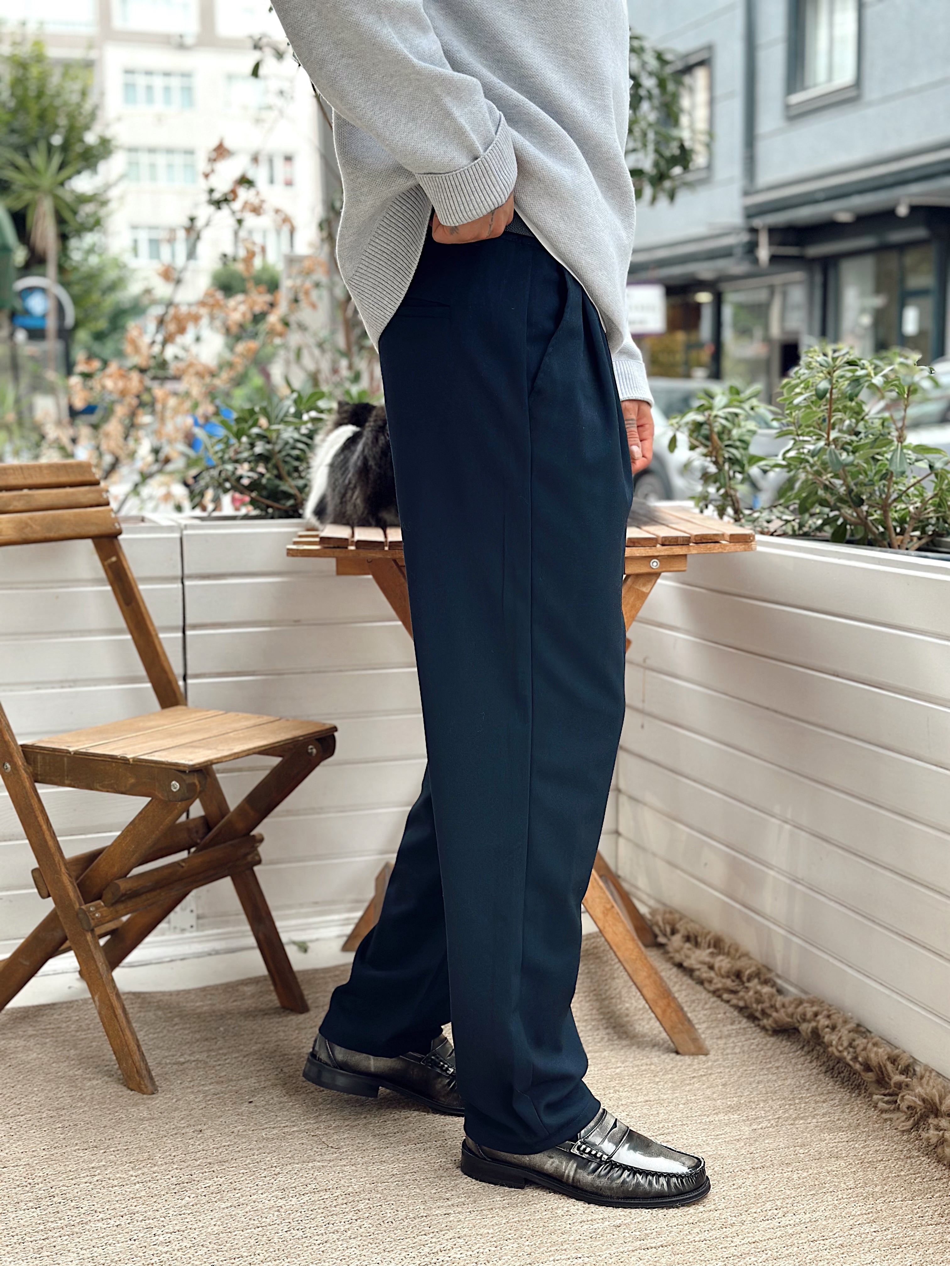 MP4030 - Pileli Baggy Kumaş Pantolon lacivert