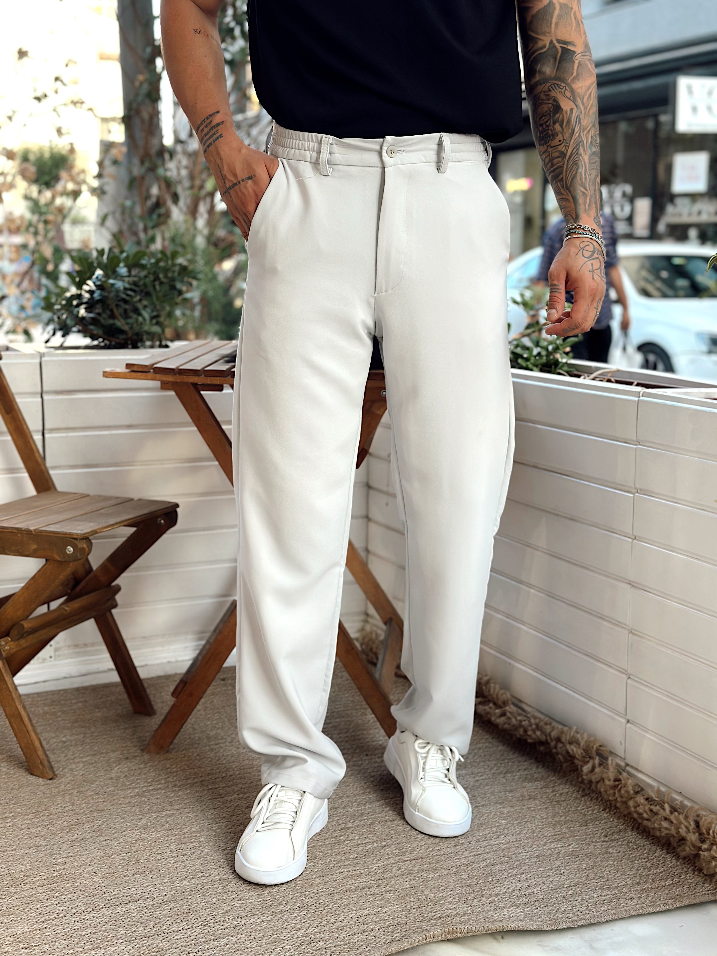 MP3237 -Baggy Basic Tek Düğmeli Jogger Pantolon gri