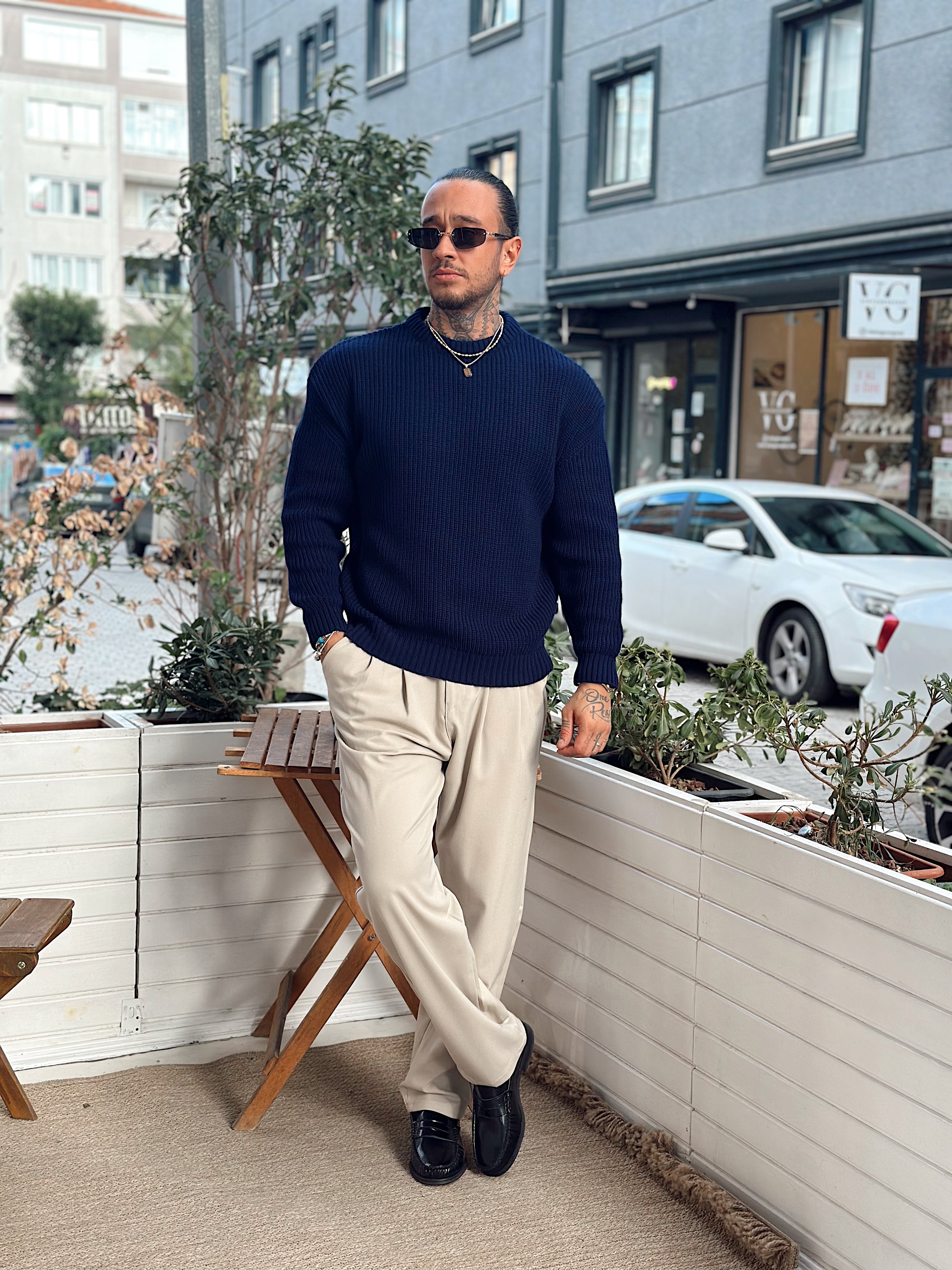 MS4060 - Giesto Oversize Basic Örme Sweatshirt Laci