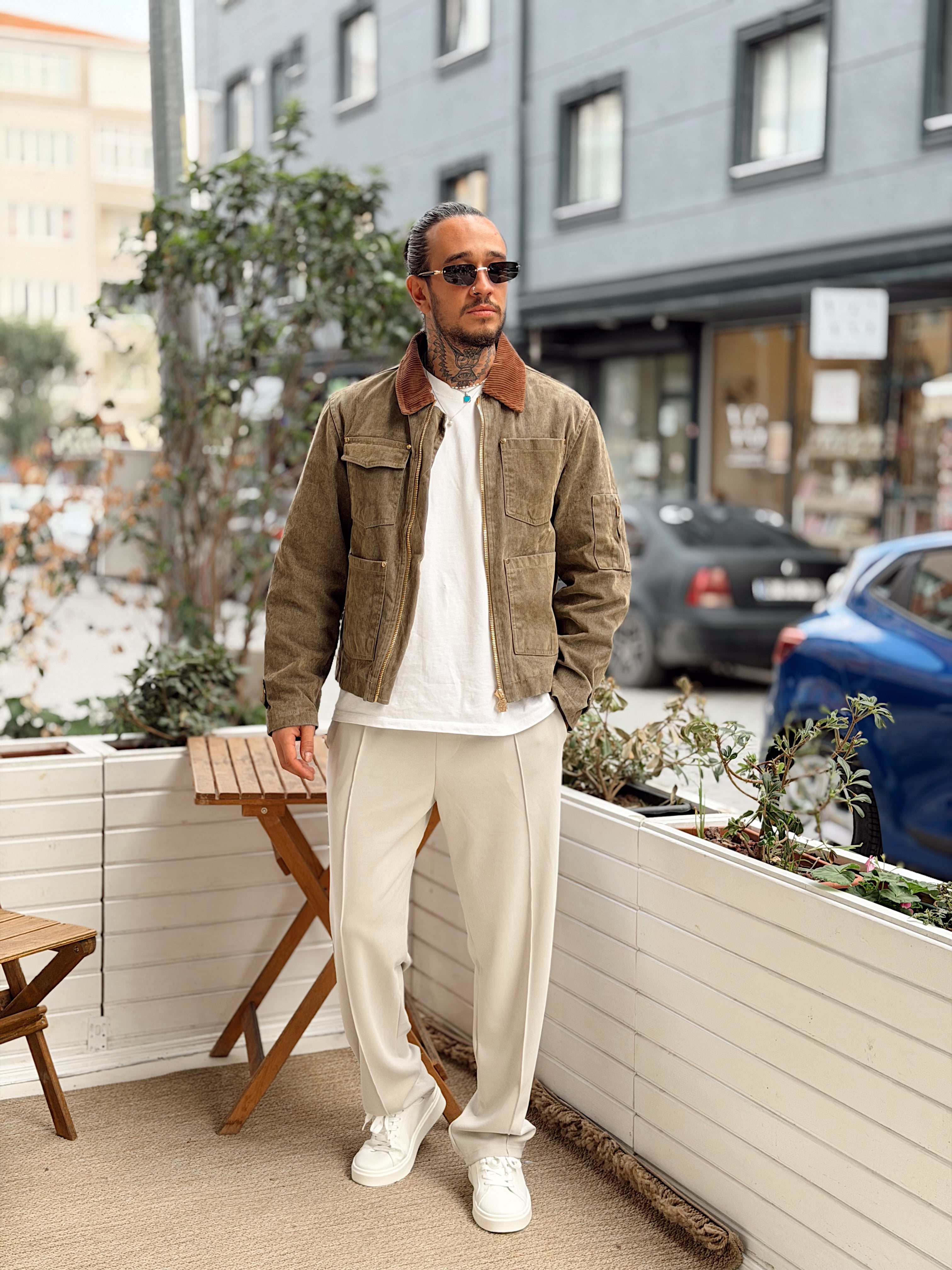 MC4107 - Giesto Çift Renk Cep Detaylı Kadife Ceket haki