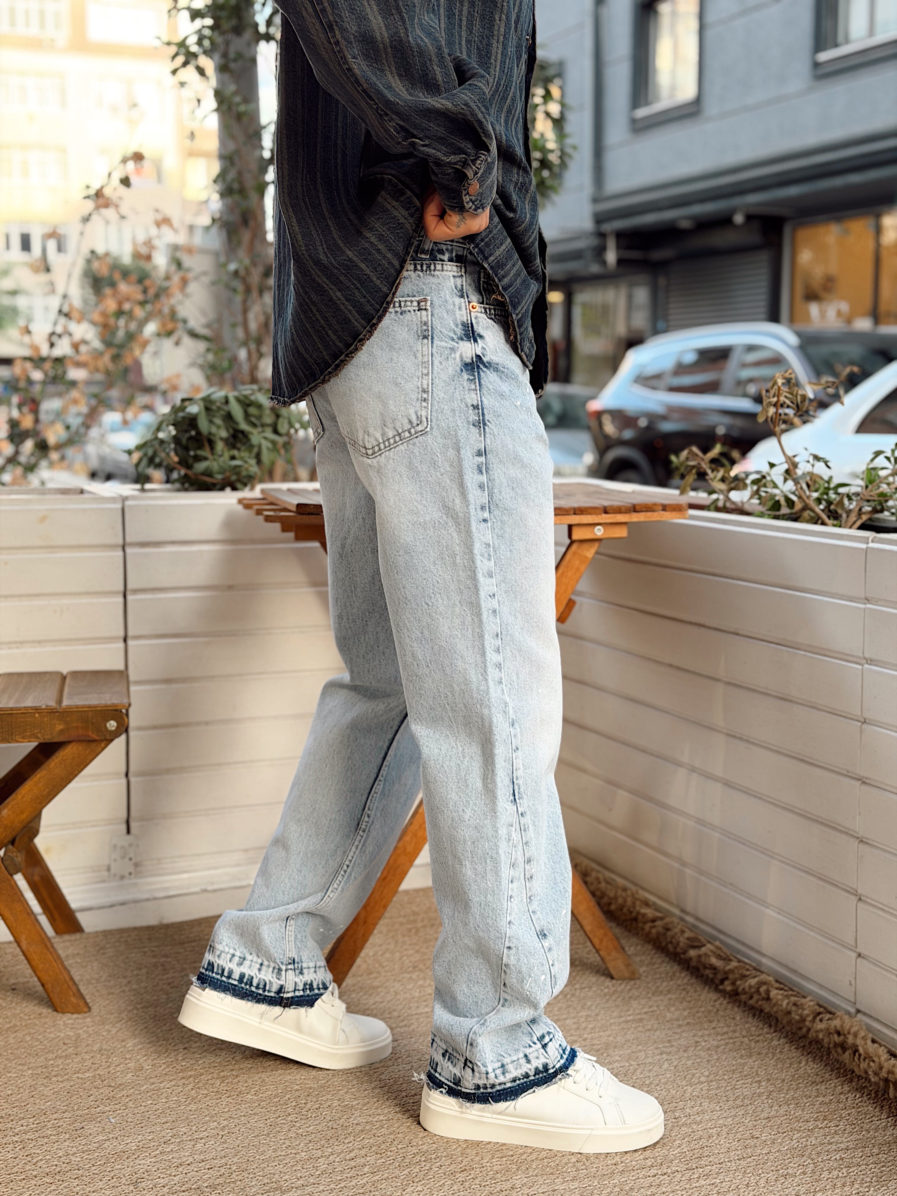 MP4128 - Paça Detaylı Sıçratmalı Regular Pantolon mavi 3260