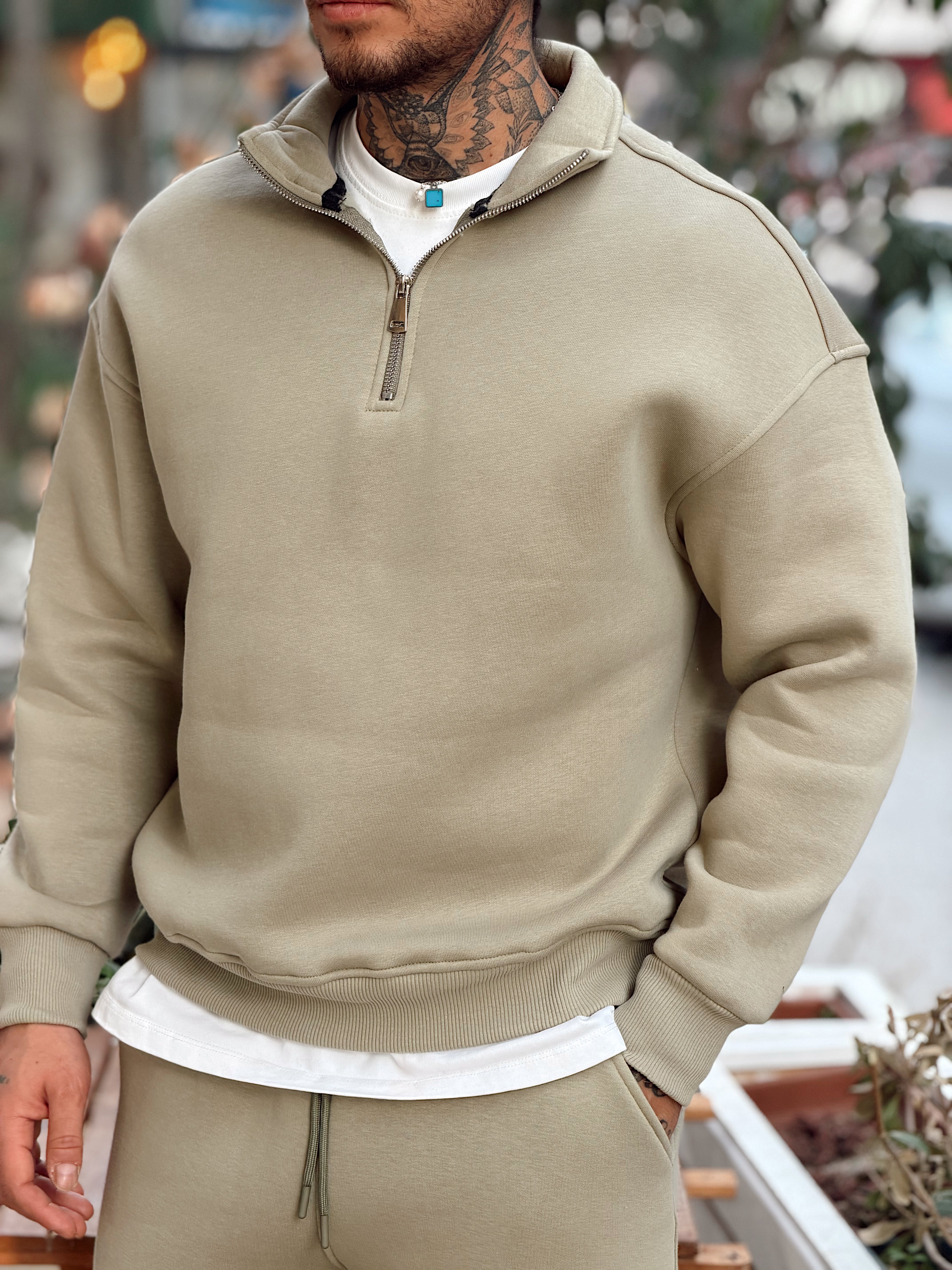 MT4120 - Şardonlu Yakası Fermuarlı Alt Üst Takım haki