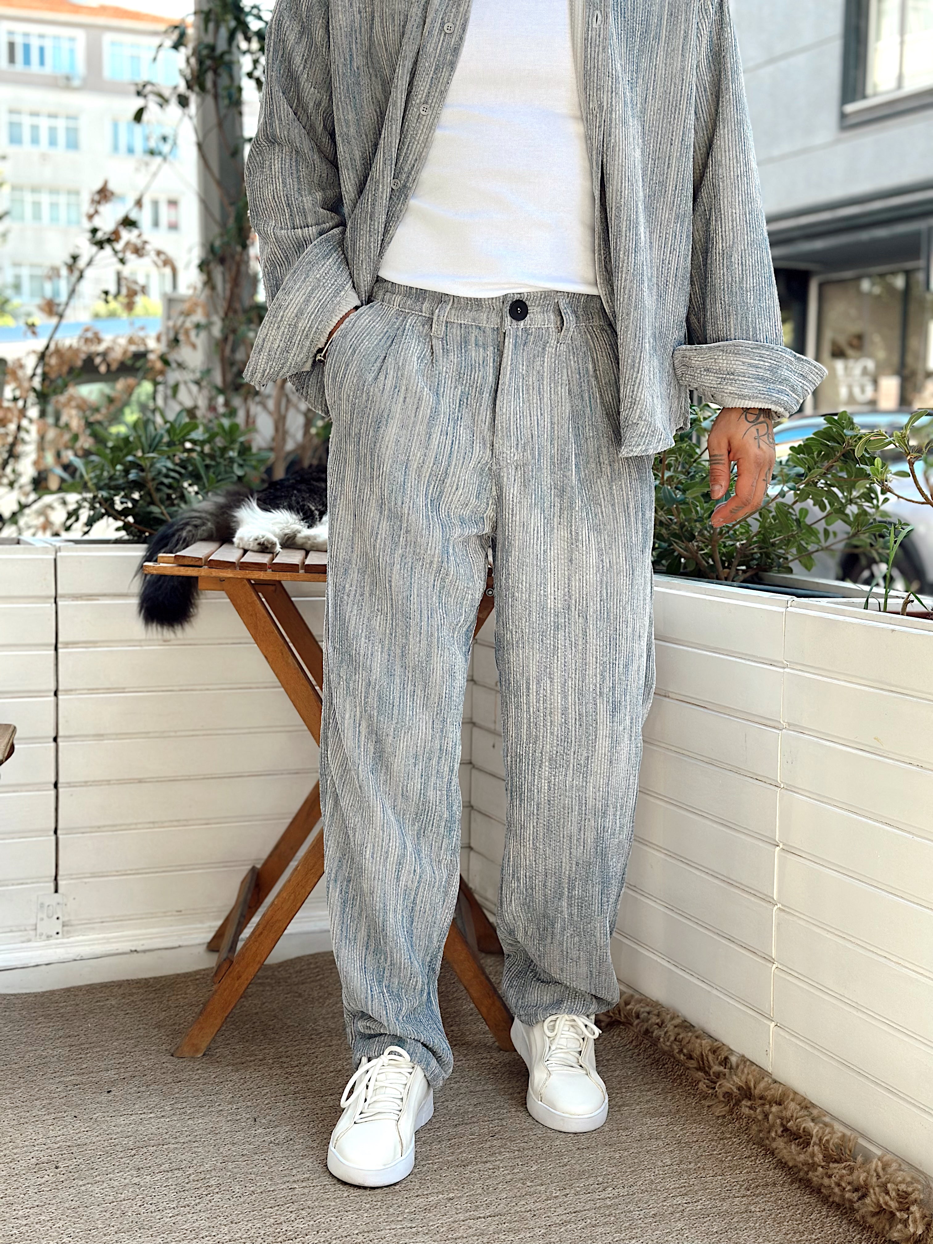 MT4010 - Efektli Oversize Kadife Alt-Üst Takım gri-mavi