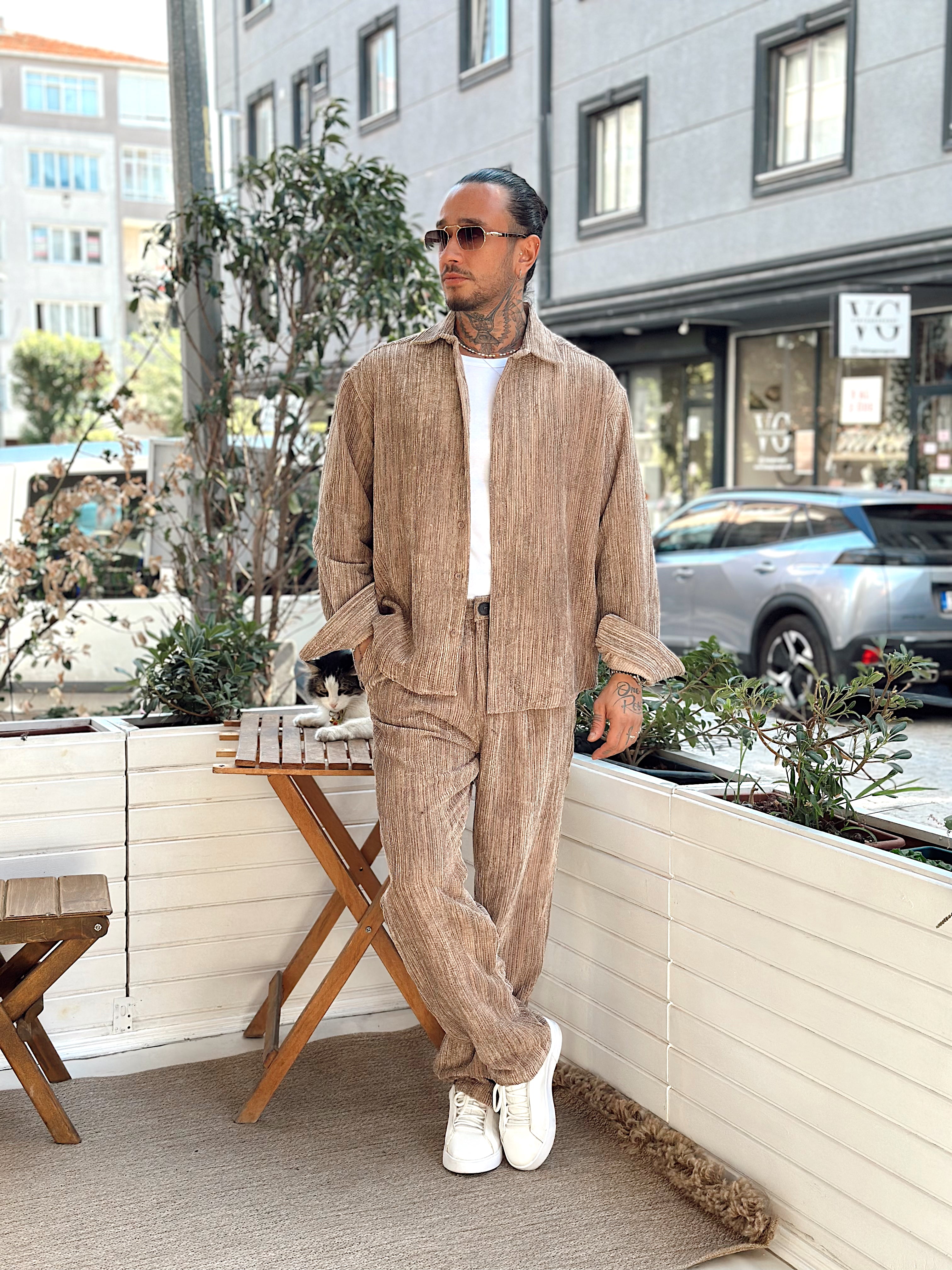 MT4010 - Efektli Oversize Kadife Alt-Üst Takım kahve