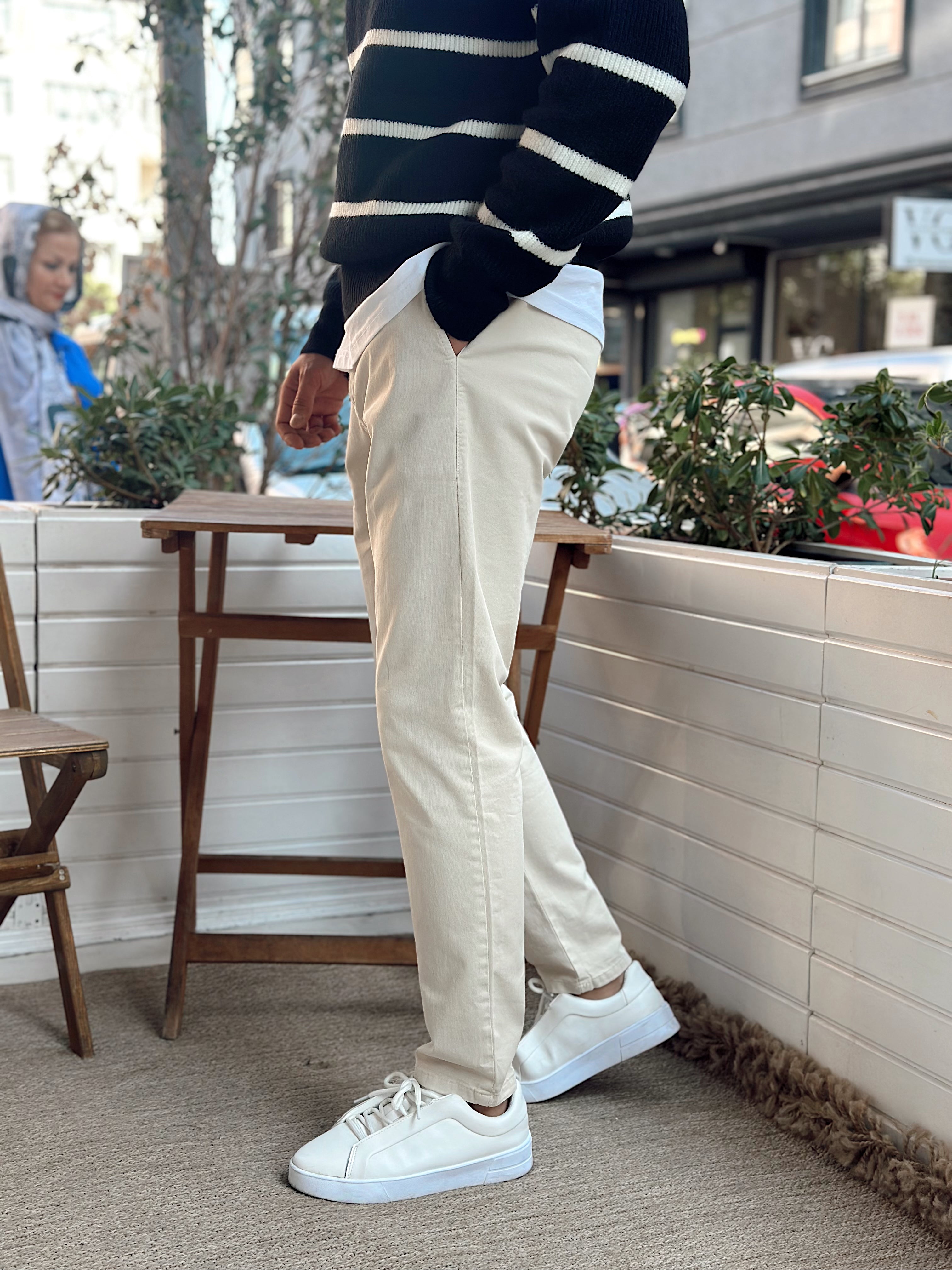 MP4048 - İtalyan Kesim Beli İpli Gabardin Pantolon krem