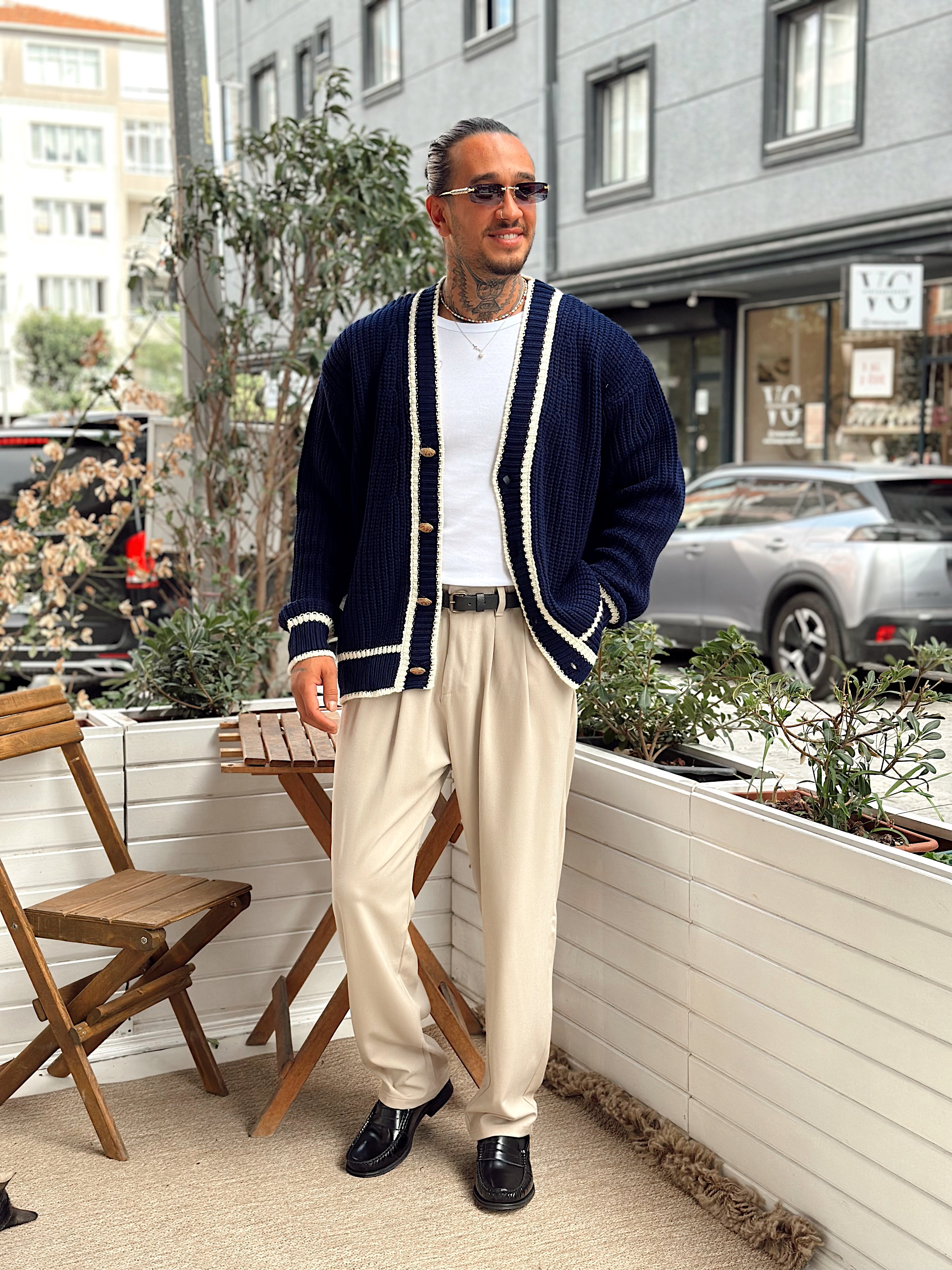 MS4004 - Old Money Çift Renk Örme Hırka laci