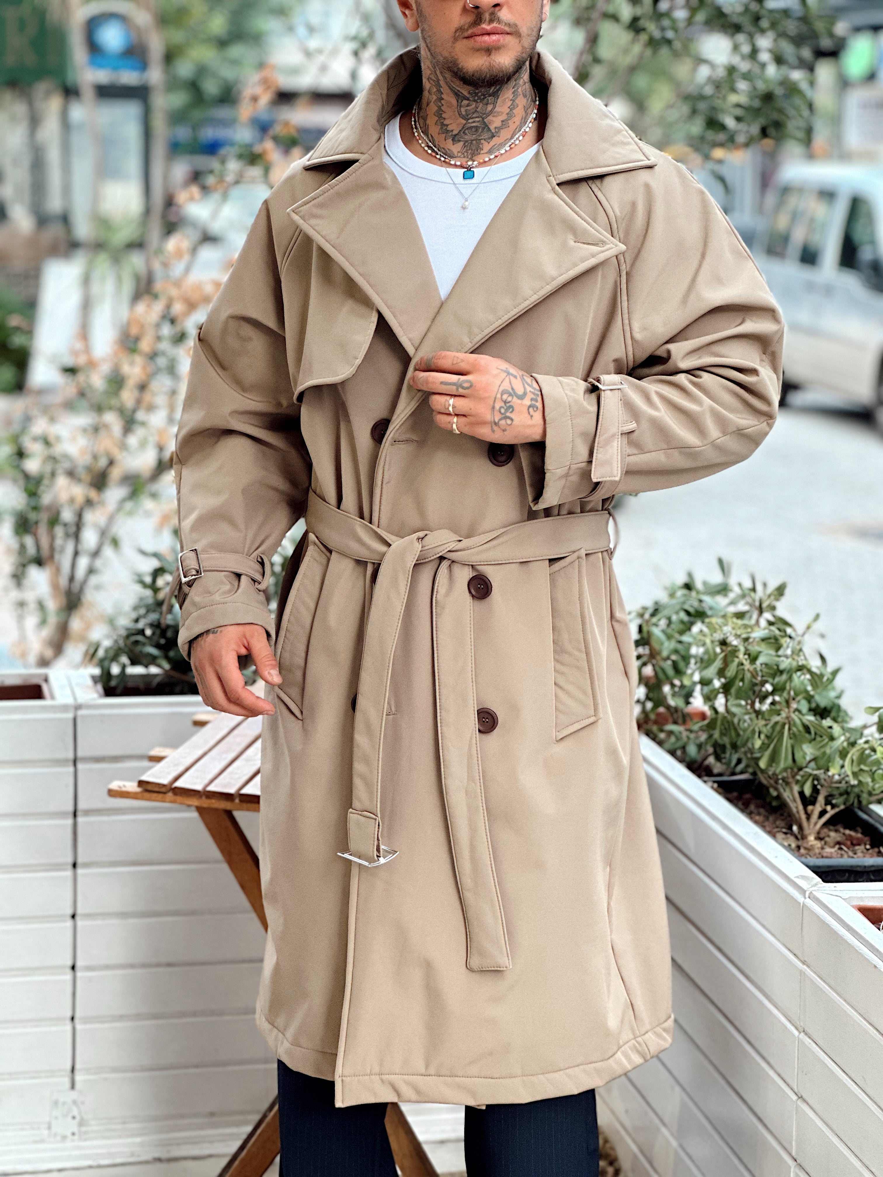 MM4068 - Giesto Oversize Kemerli Trench Coat krem