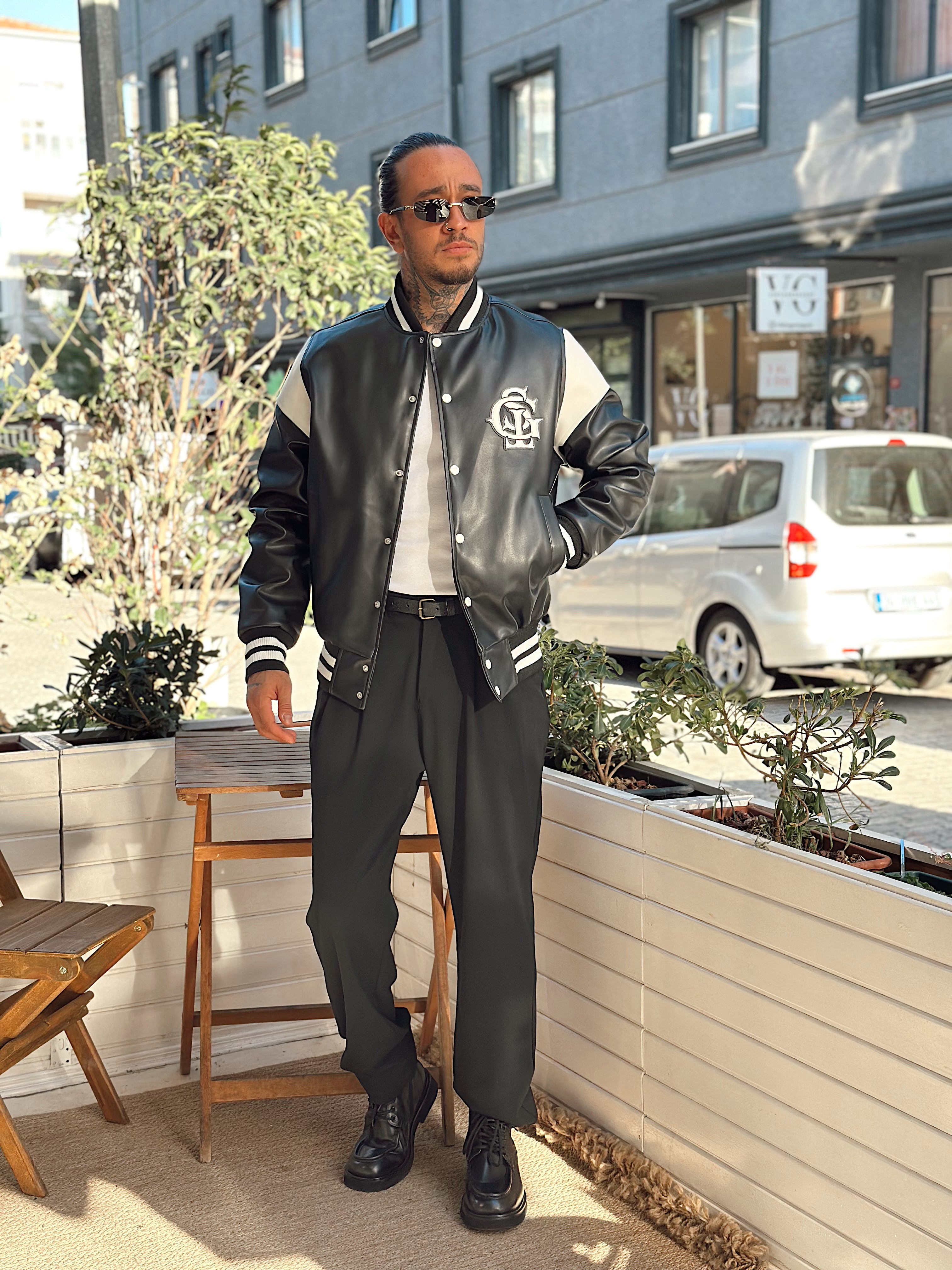 MC4051 - Deri Oversize Kolej Ceket siyah