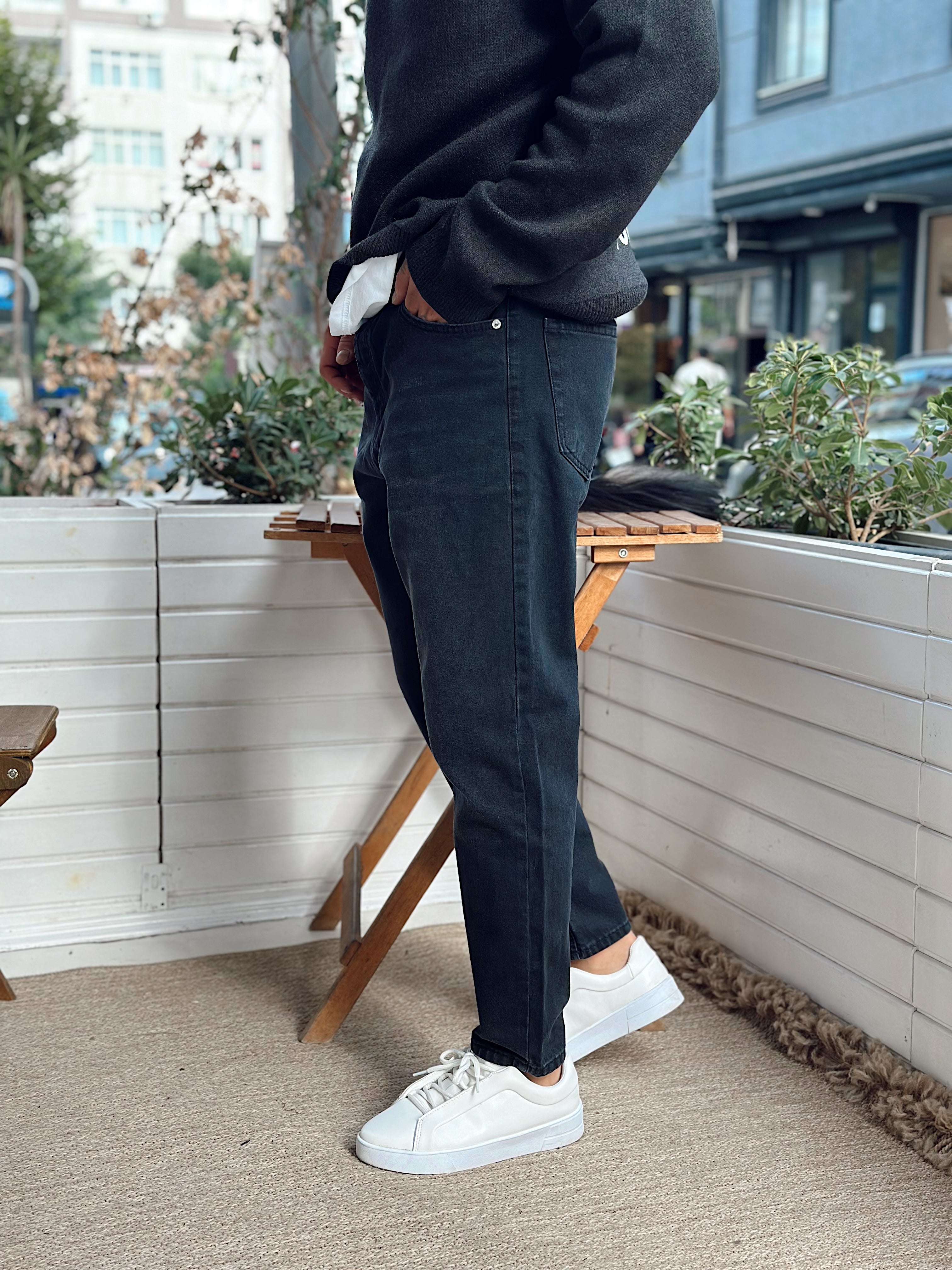 MP4016 - W11 Boyfriend Kot Pantolon SiyahYıkamalı