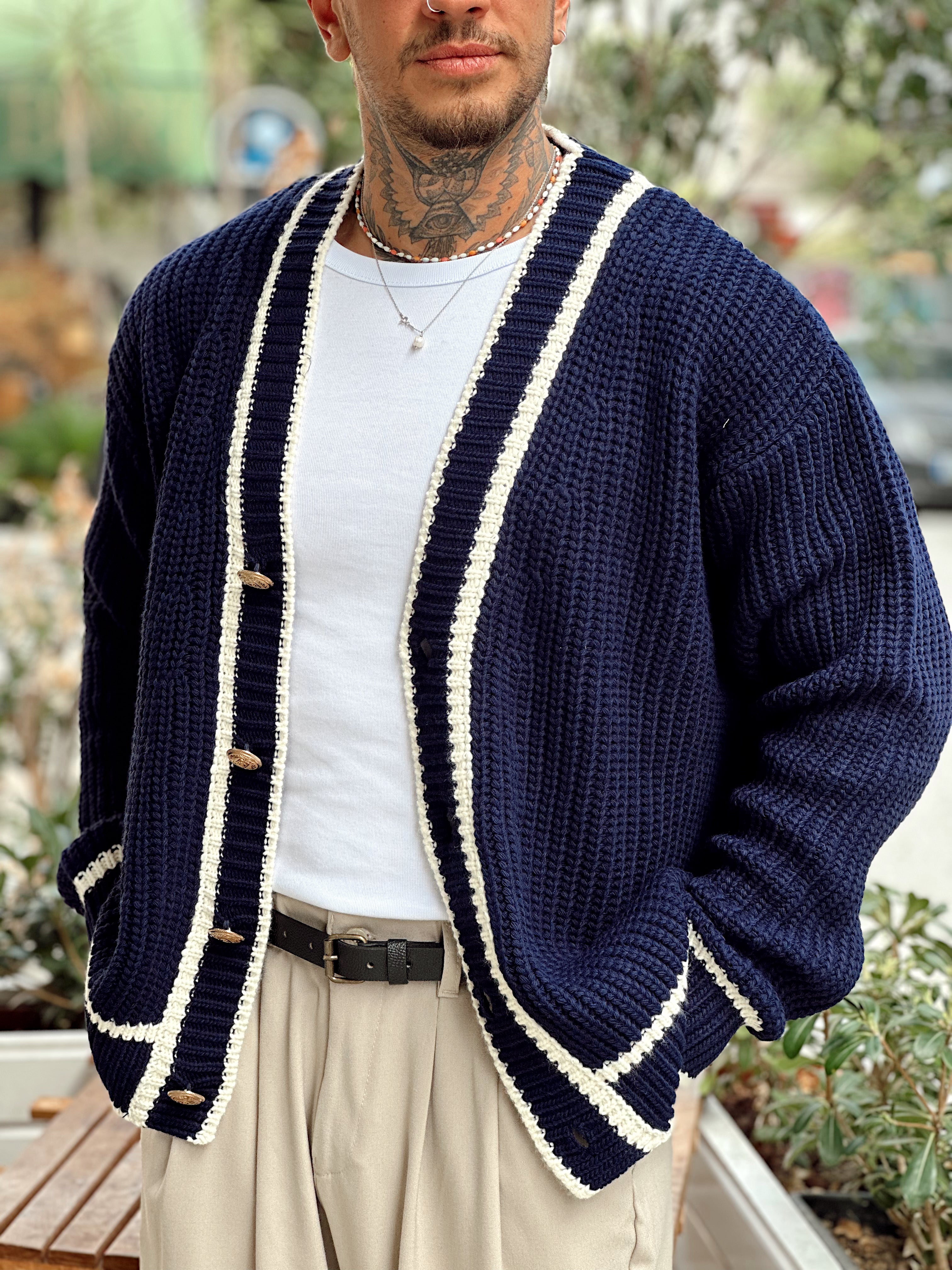 MS4004 - Old Money Çift Renk Örme Hırka laci