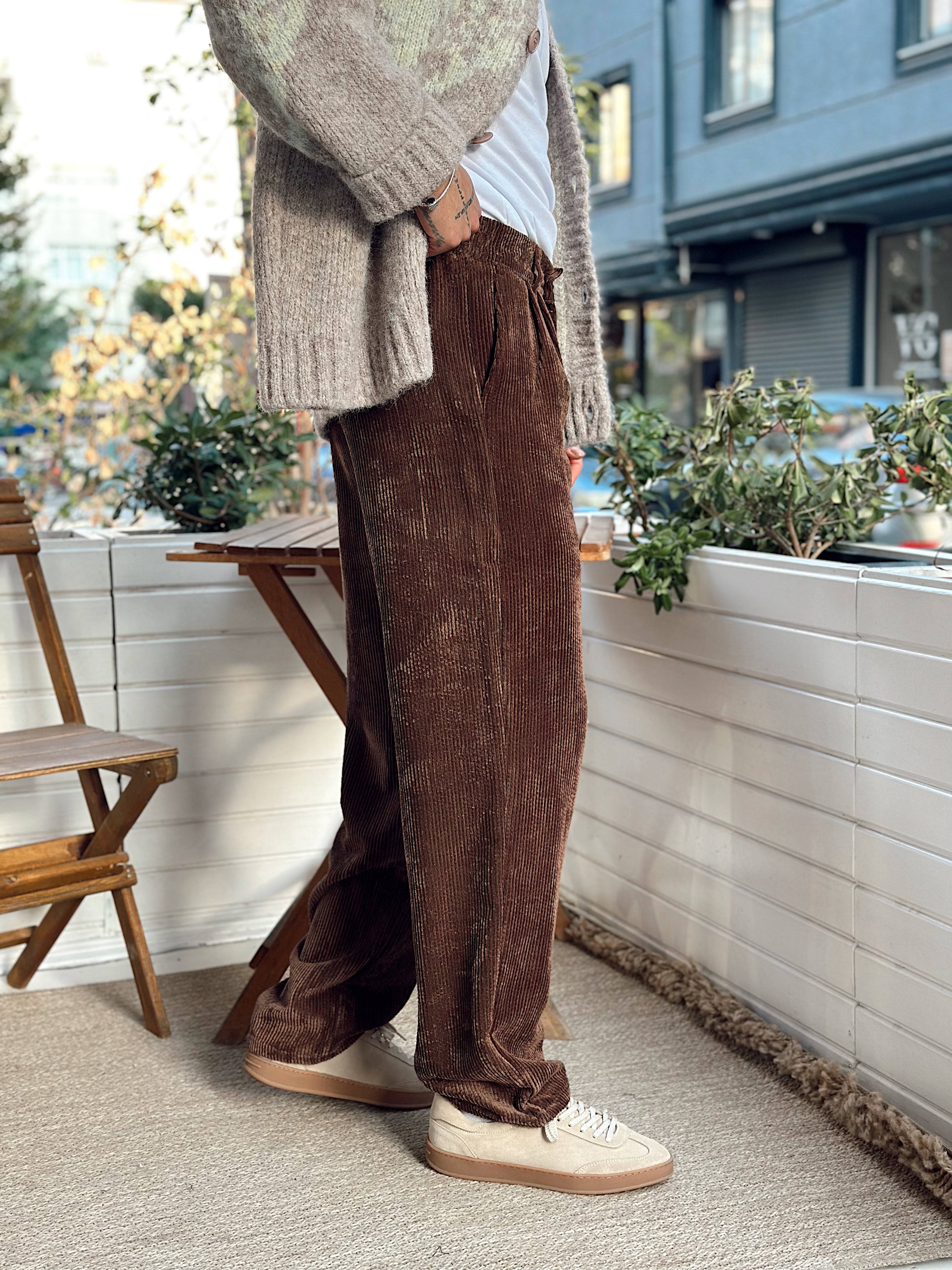 MP4032 - Pileli Baggy Kadife Pantolon kahve