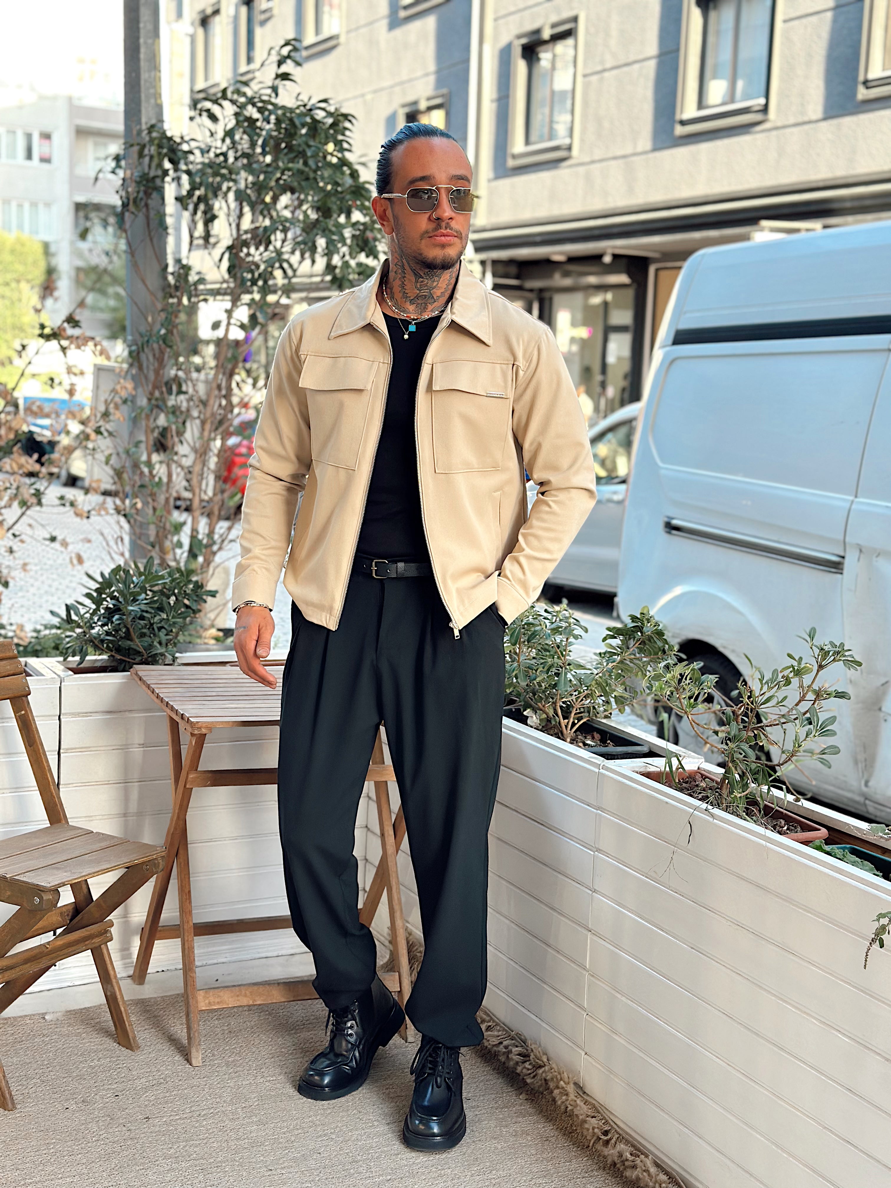 MC4033 - Çift Cepli Mevsimlik Ceket krem