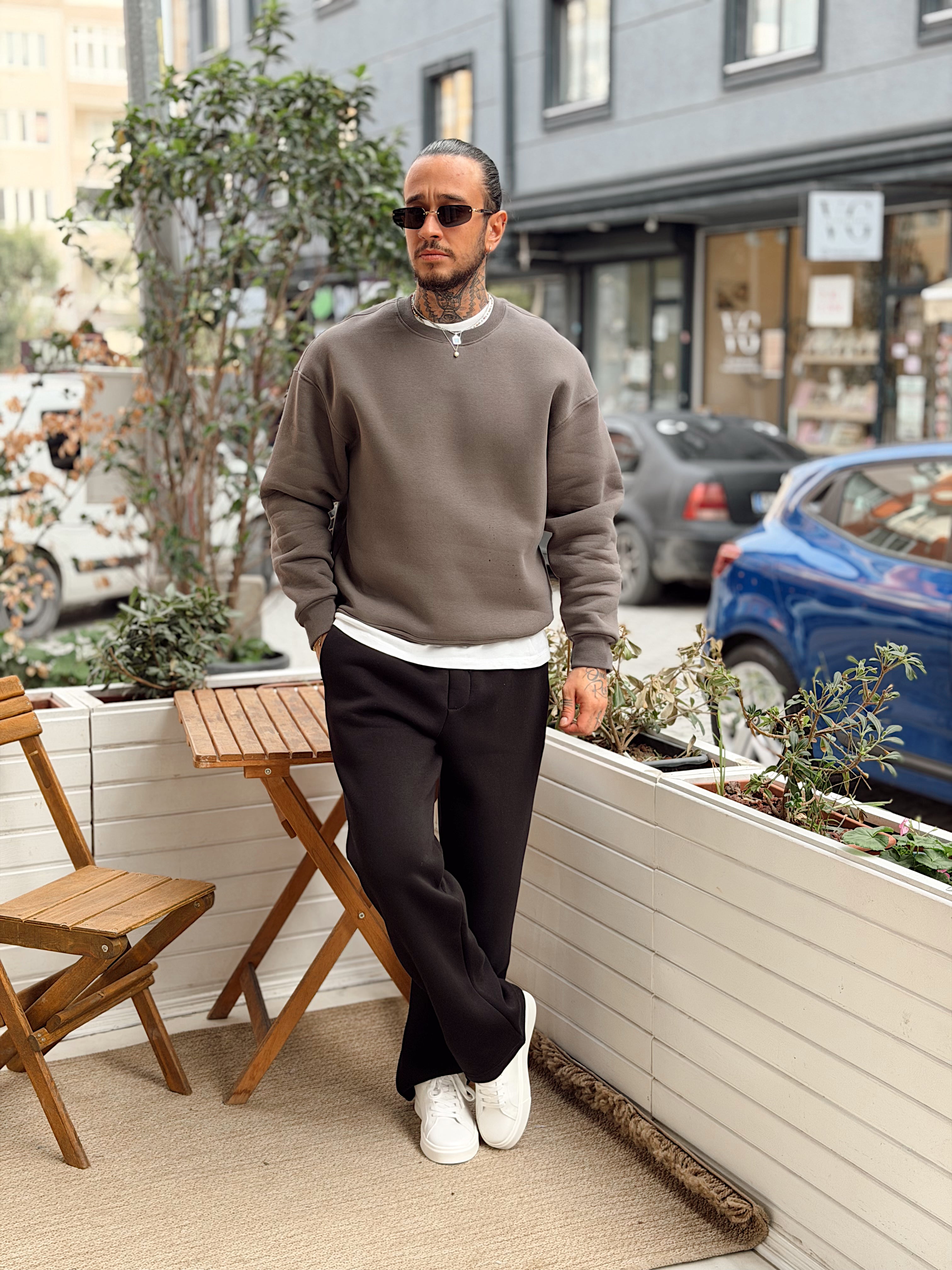 MS4109 - Oversize Basic Şardonlu Sweatshirt gri