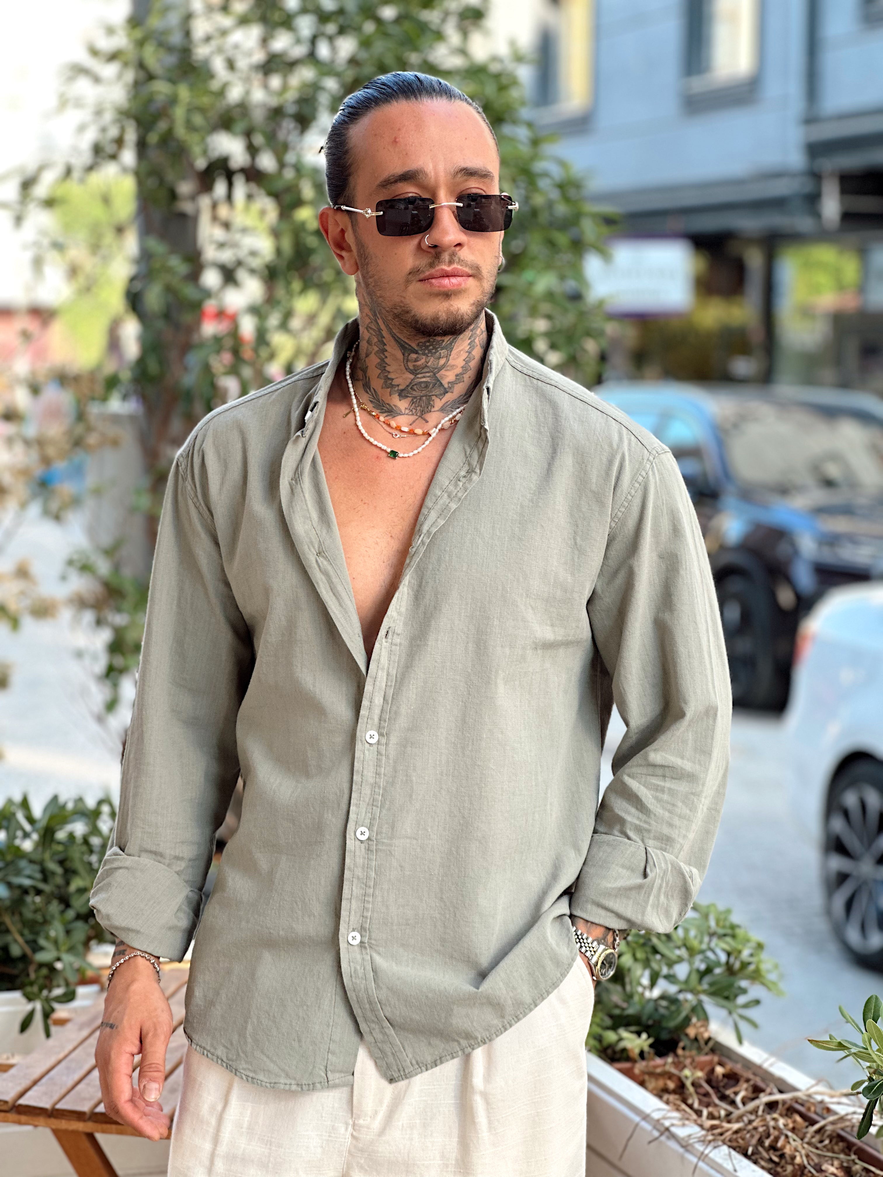 MG3050 - Oversize Fresh Keten Gömlek çağla
