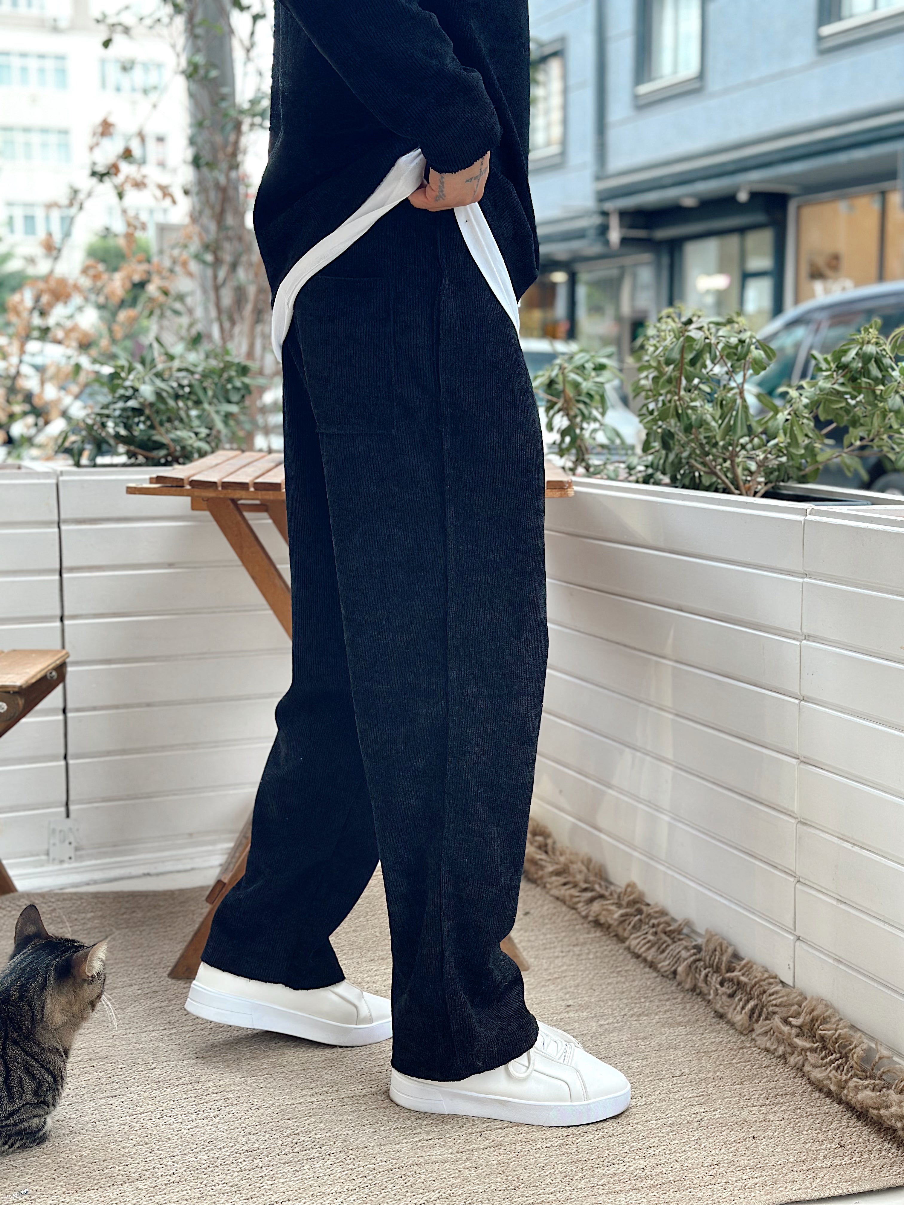 MT4070 - Kumaş Detaylı Sweatshirt Pantolon Takım siyah